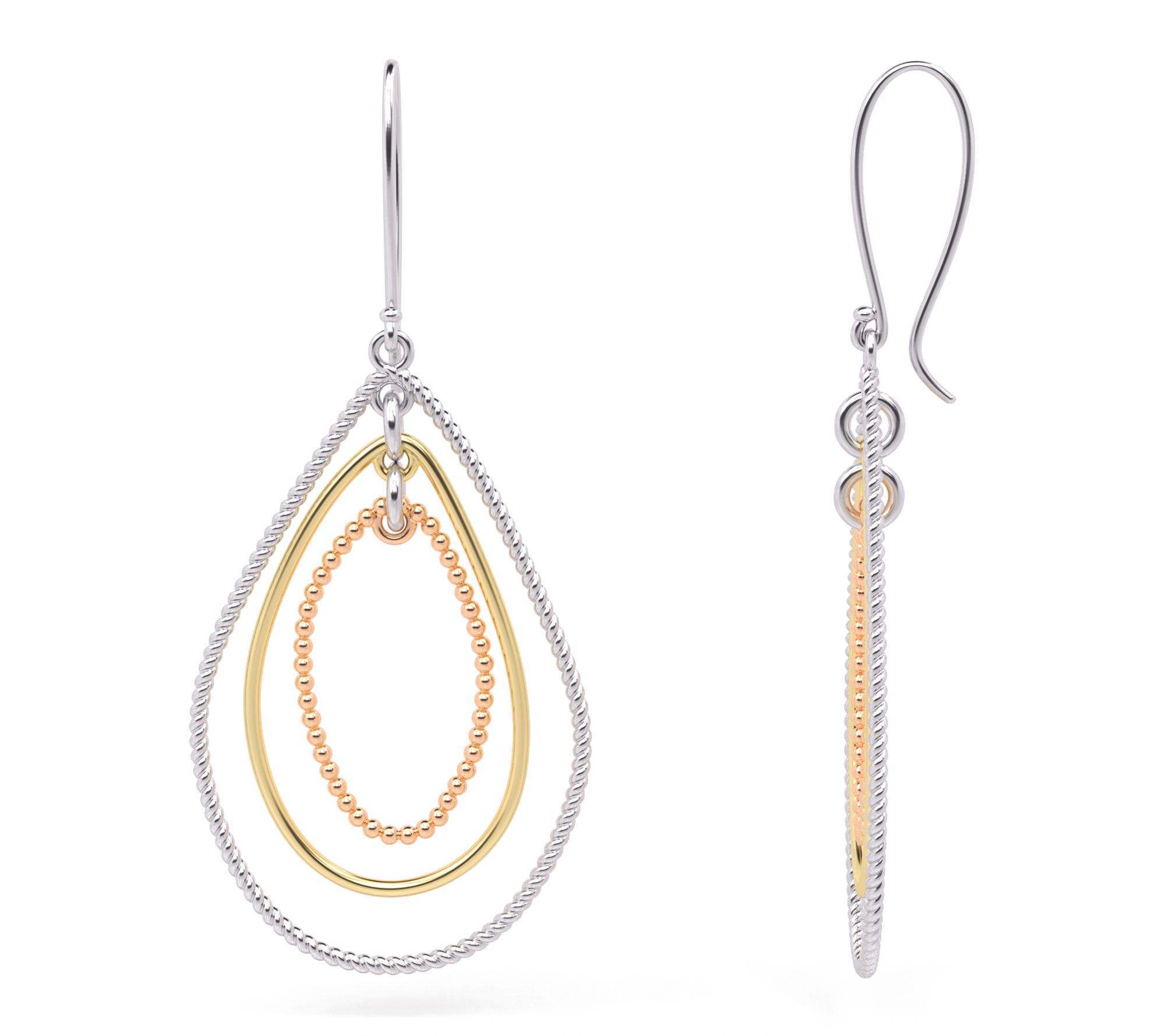 Or Paz Sterling Silver Tri-Tone Dangle Earrings