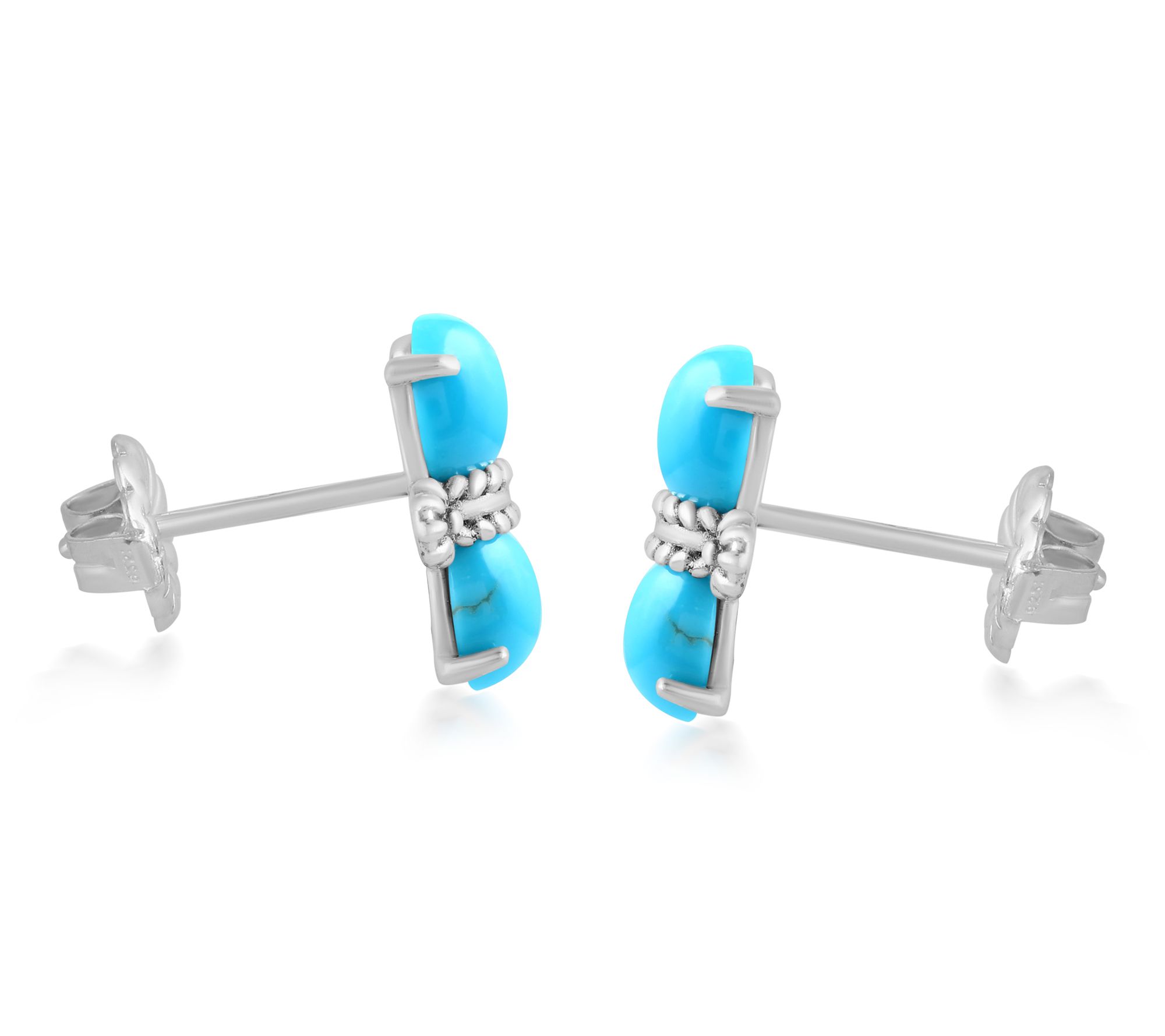 American West Sterling Silver Round Gemstone Concha Earrings