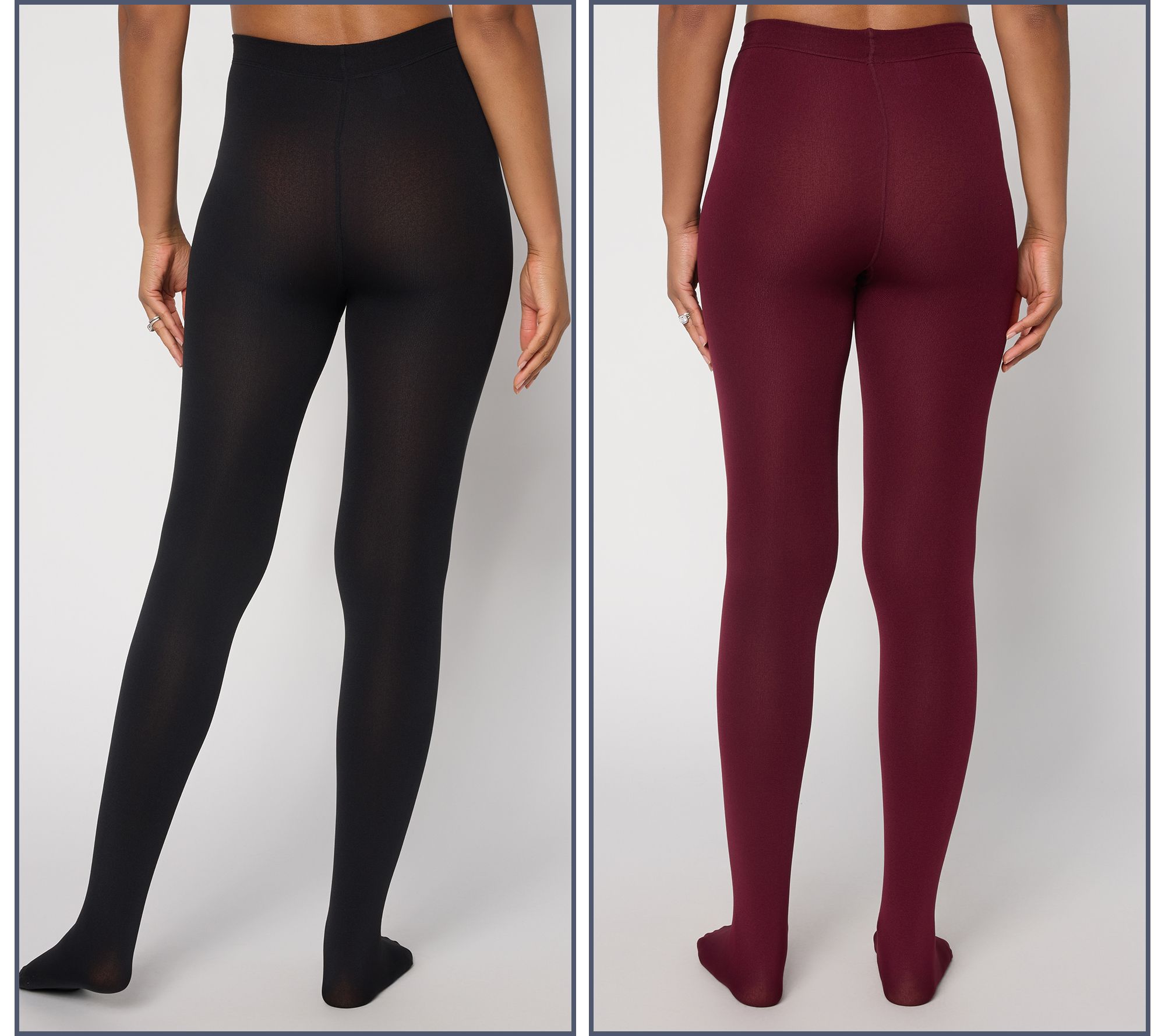 MUK LUKS Set of 2 High Waisted Fleece-Lined Tights