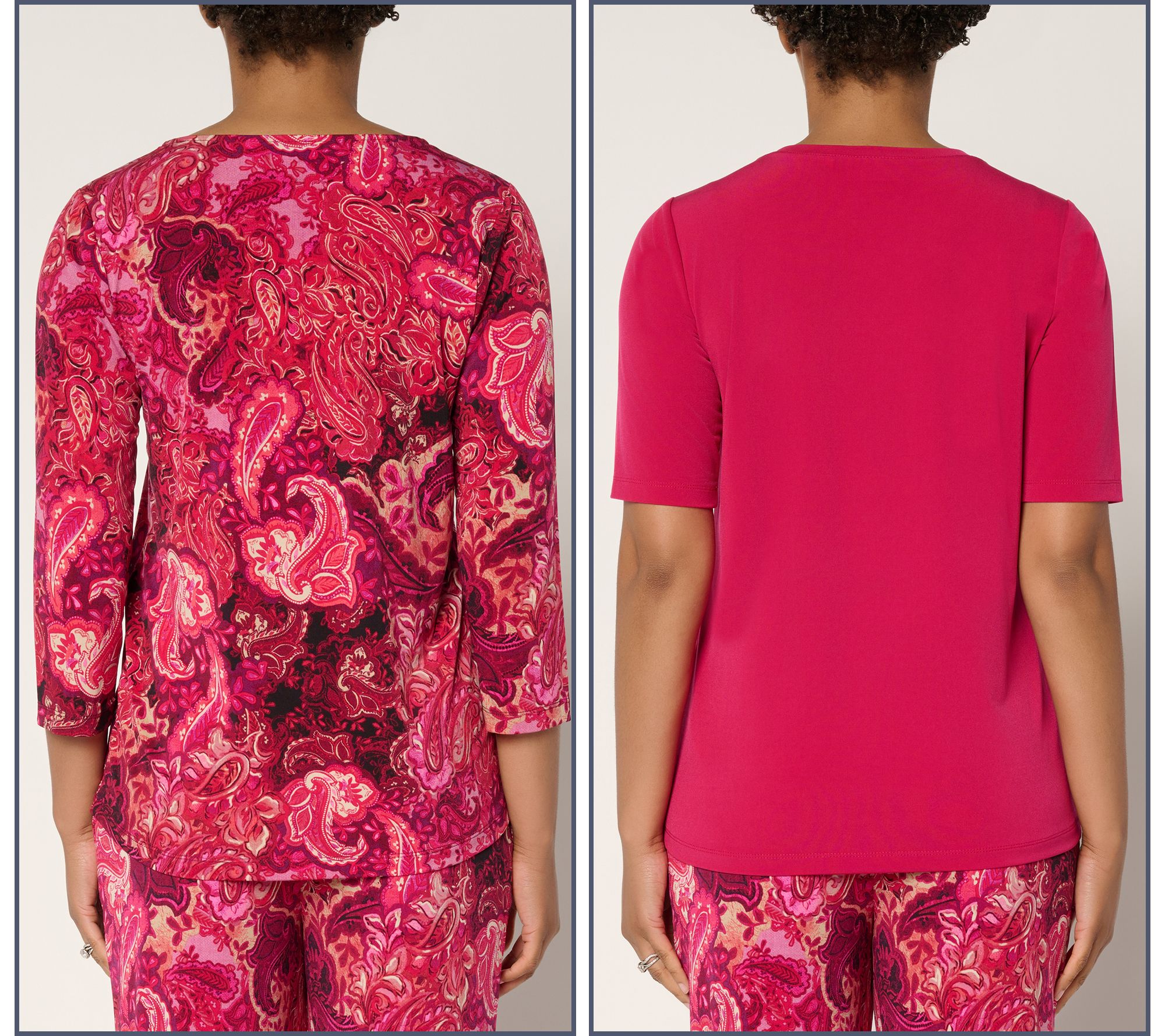 Susan Graver Set of 2 Liquid Knit Print & Solid Tops