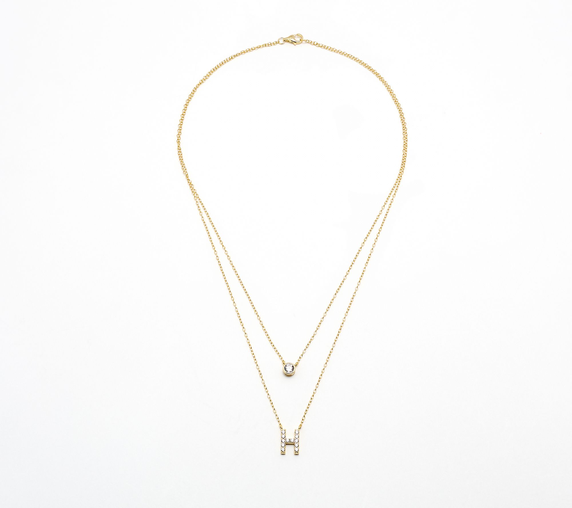 Diamonique 14K Gold Plated Initial Necklace with Gift Box