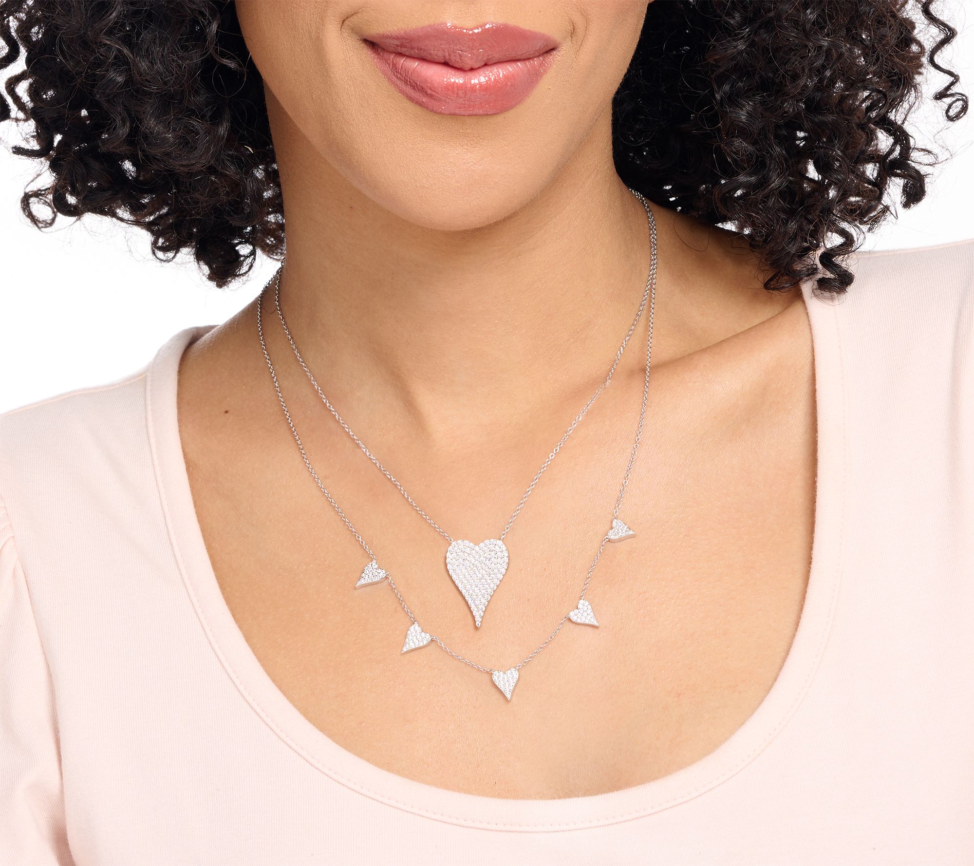 Diamonique x Jennifer Miller 5 Heart Station Necklace, Sterl