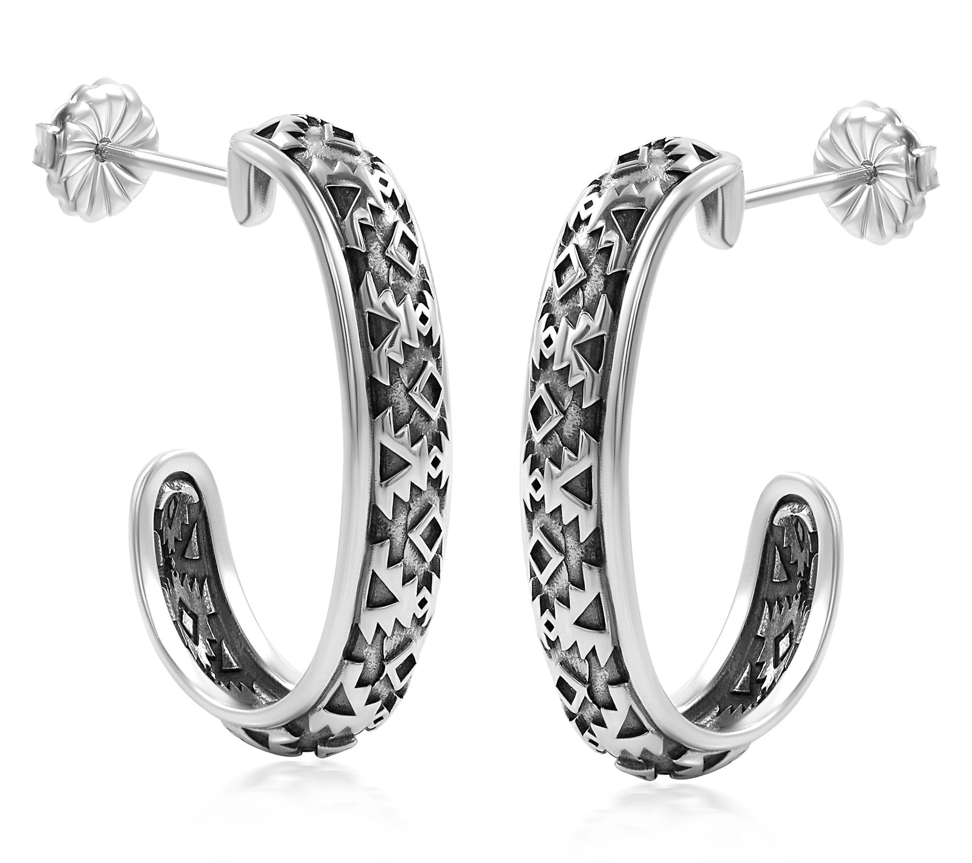 American West Sterling Silver Patterned J HoopEarrings