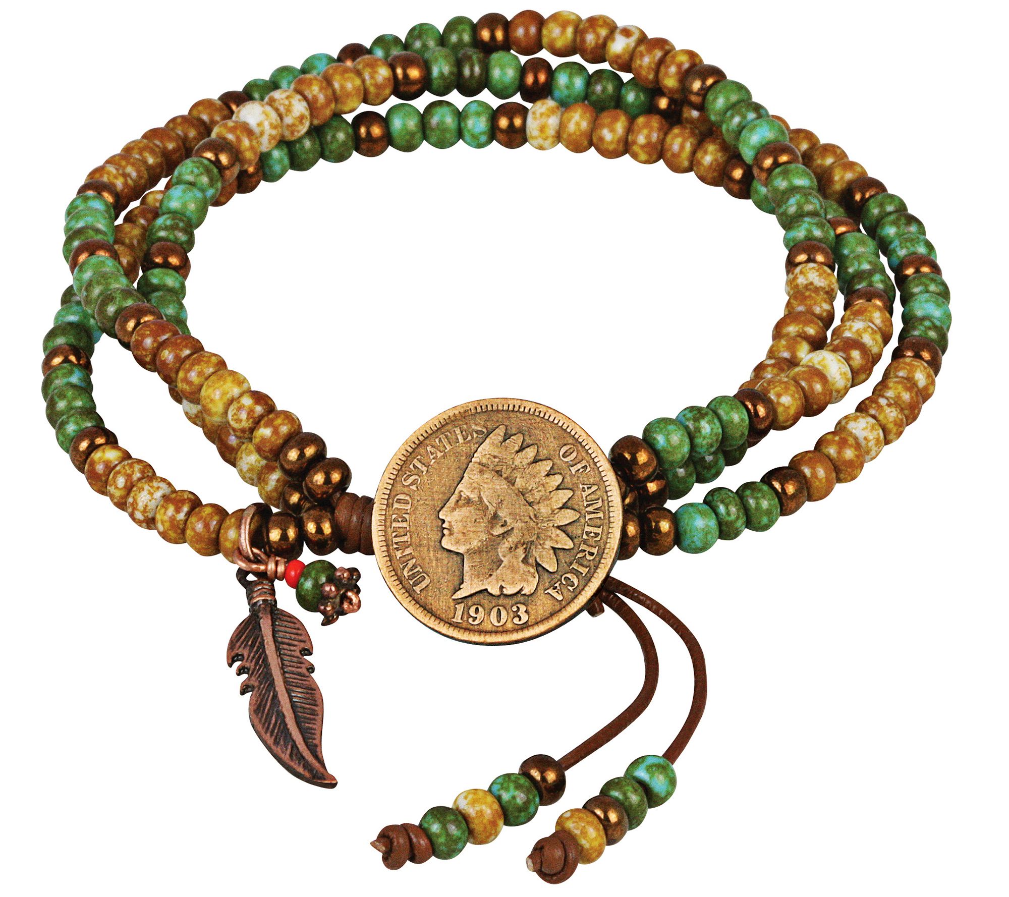 American Coin Treasures Indian Penny Coin BeadBracelet