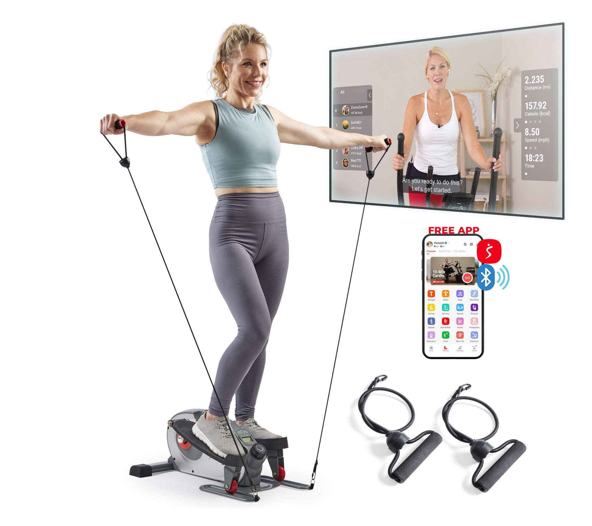 Sunny Smart Heavy-Duty Mini Elliptical with Bands