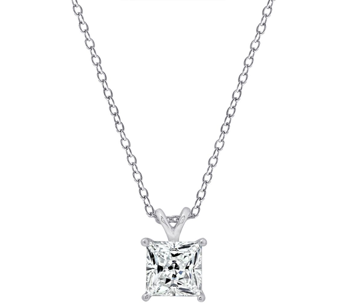 Diamonique Sterling 2.00 cttw Princess-Cut Solitare Necklace