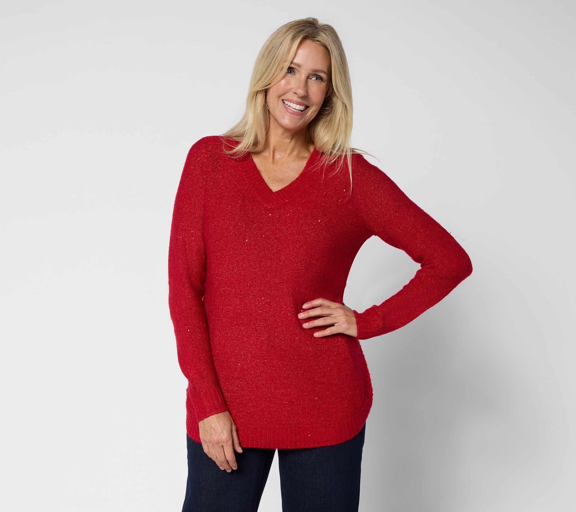 Denim & Co. V-Neck Long Sleeve Sparkle Sweater