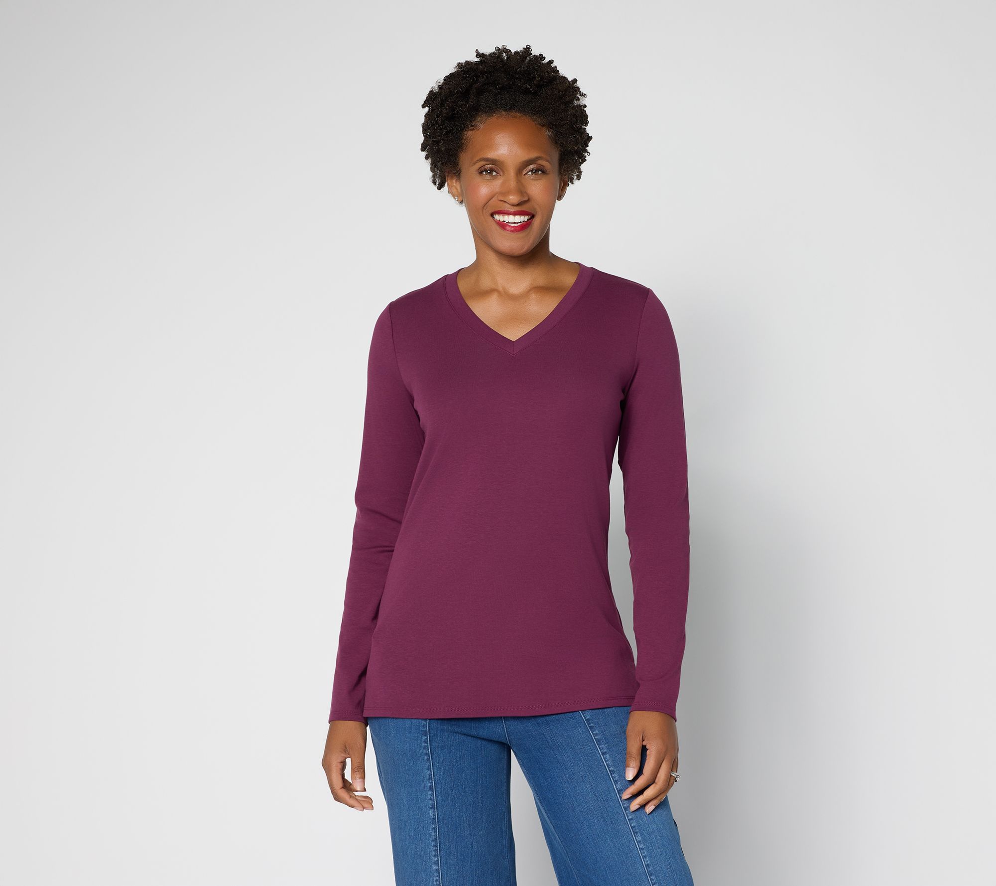 Belle by Kim Gravel TripleLuxe Long Sleeve V-Neck Top