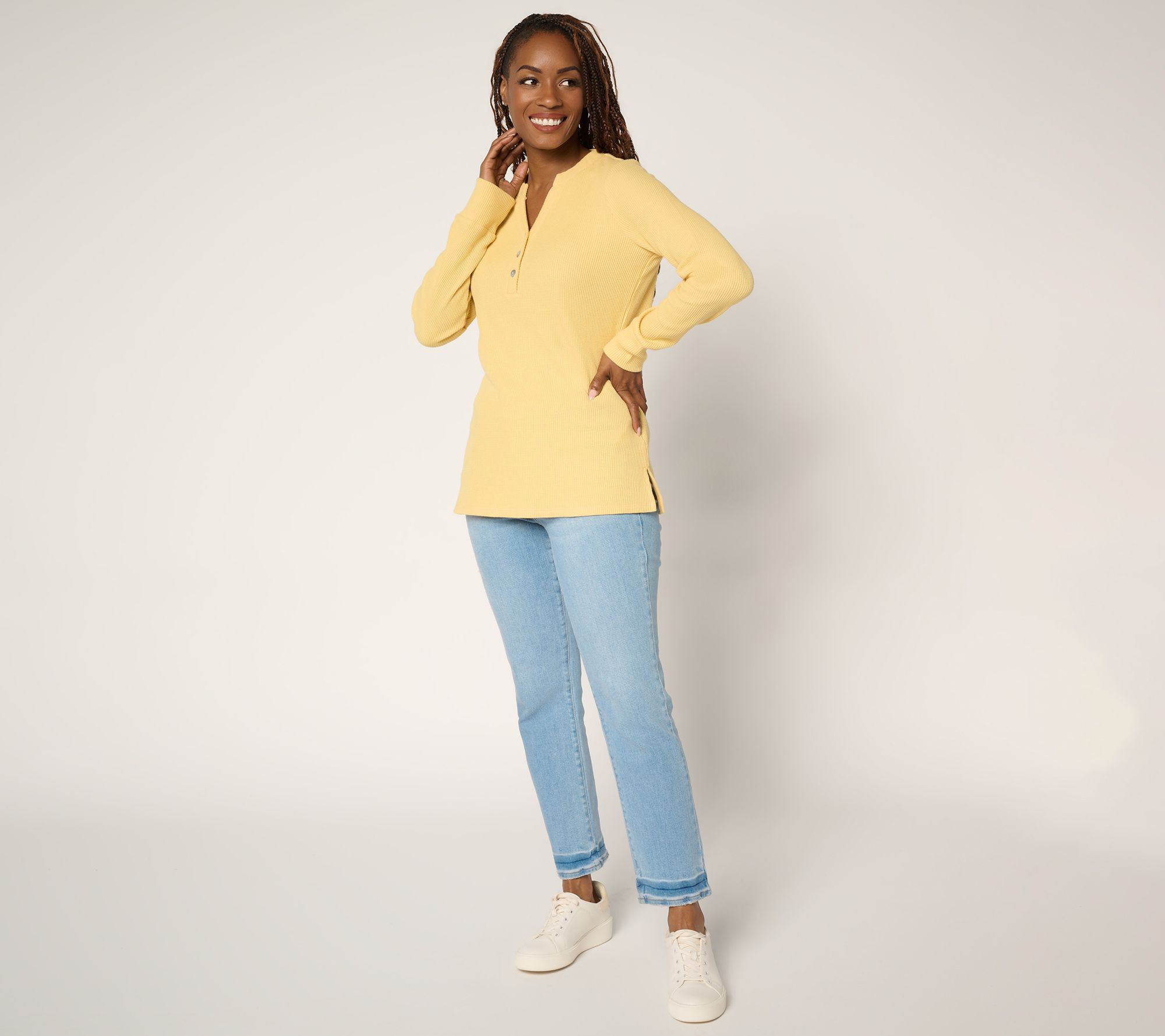 Belle by Kim Gravel Micro Waffle Layering Henley