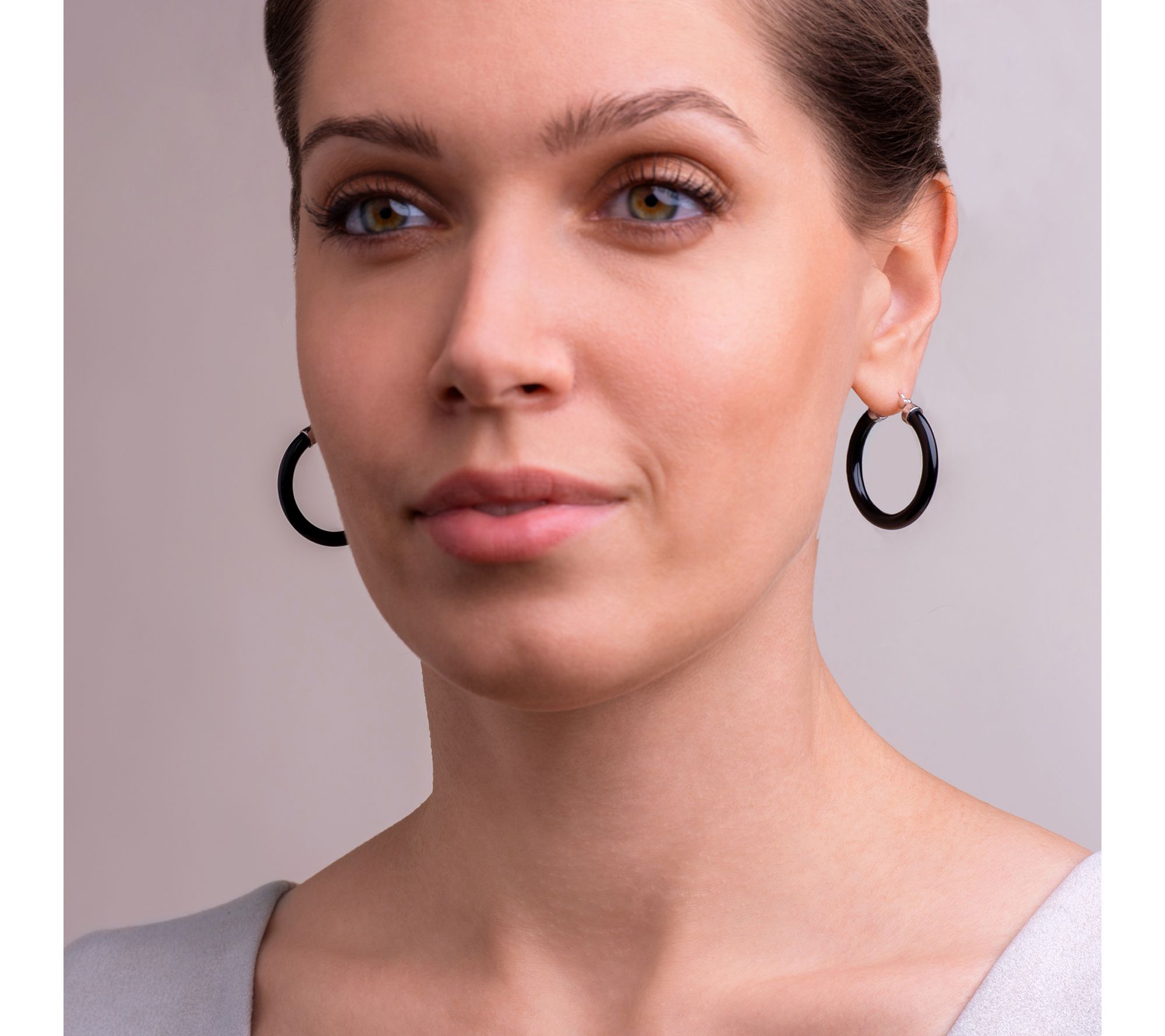 Affinity Gems Carved Black Agate Hoop Earrings,Sterling