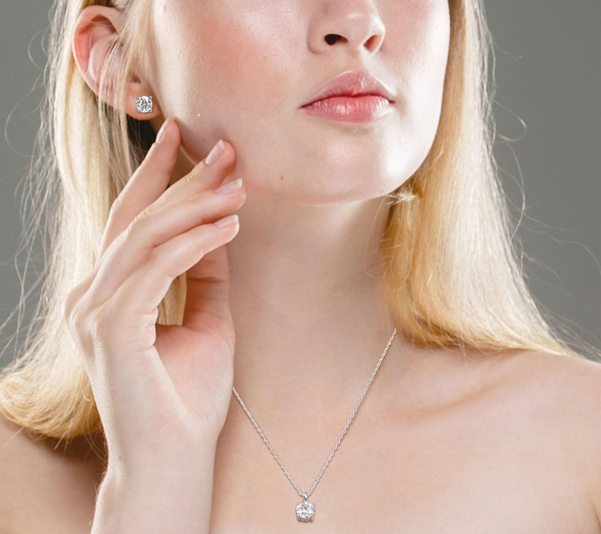 MoissanIce 2.85 cttw Necklace & Earrings Set, Sterling Silver