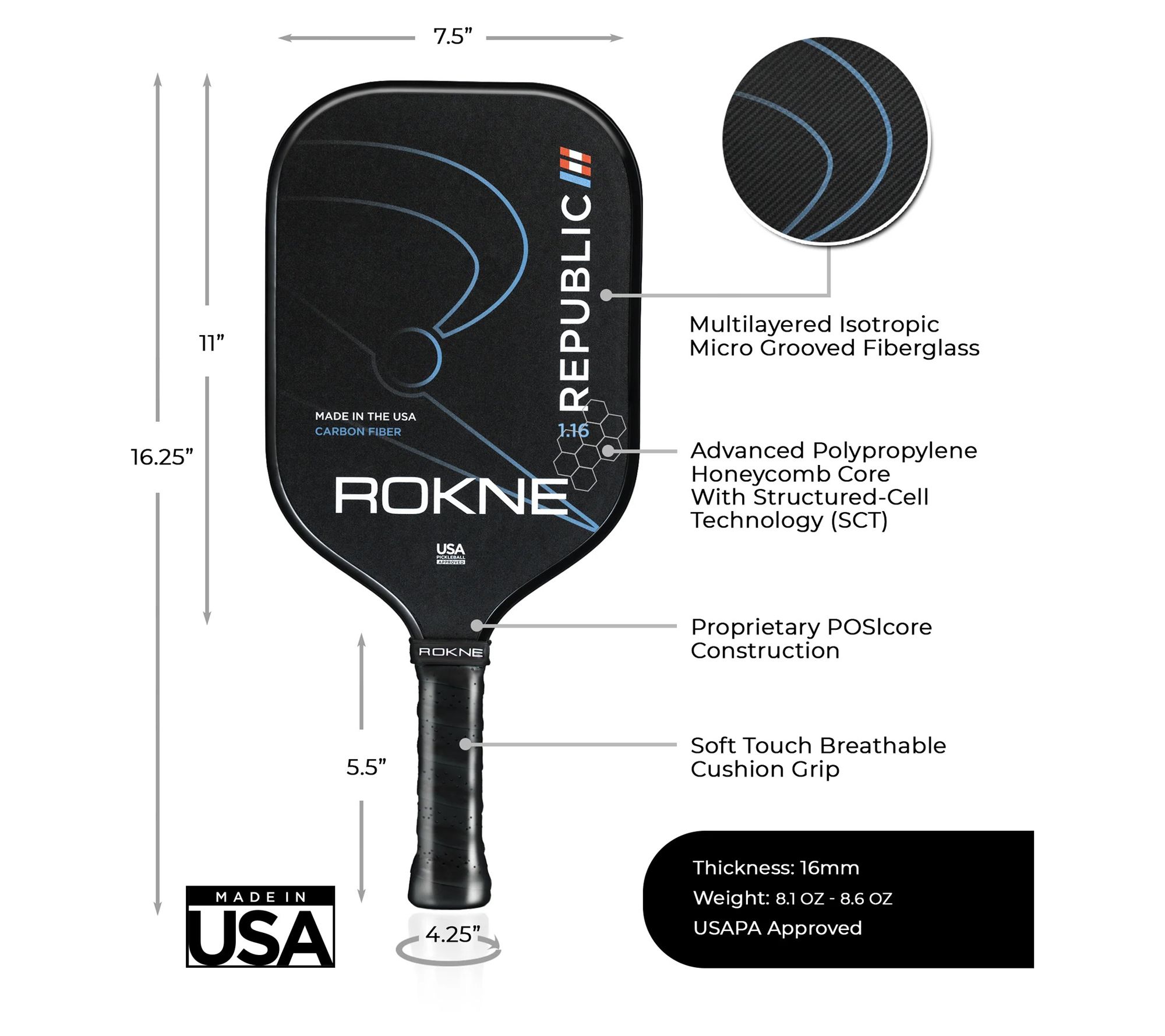 ROKNE Republic 1.16 Widebody Pickleball Paddle