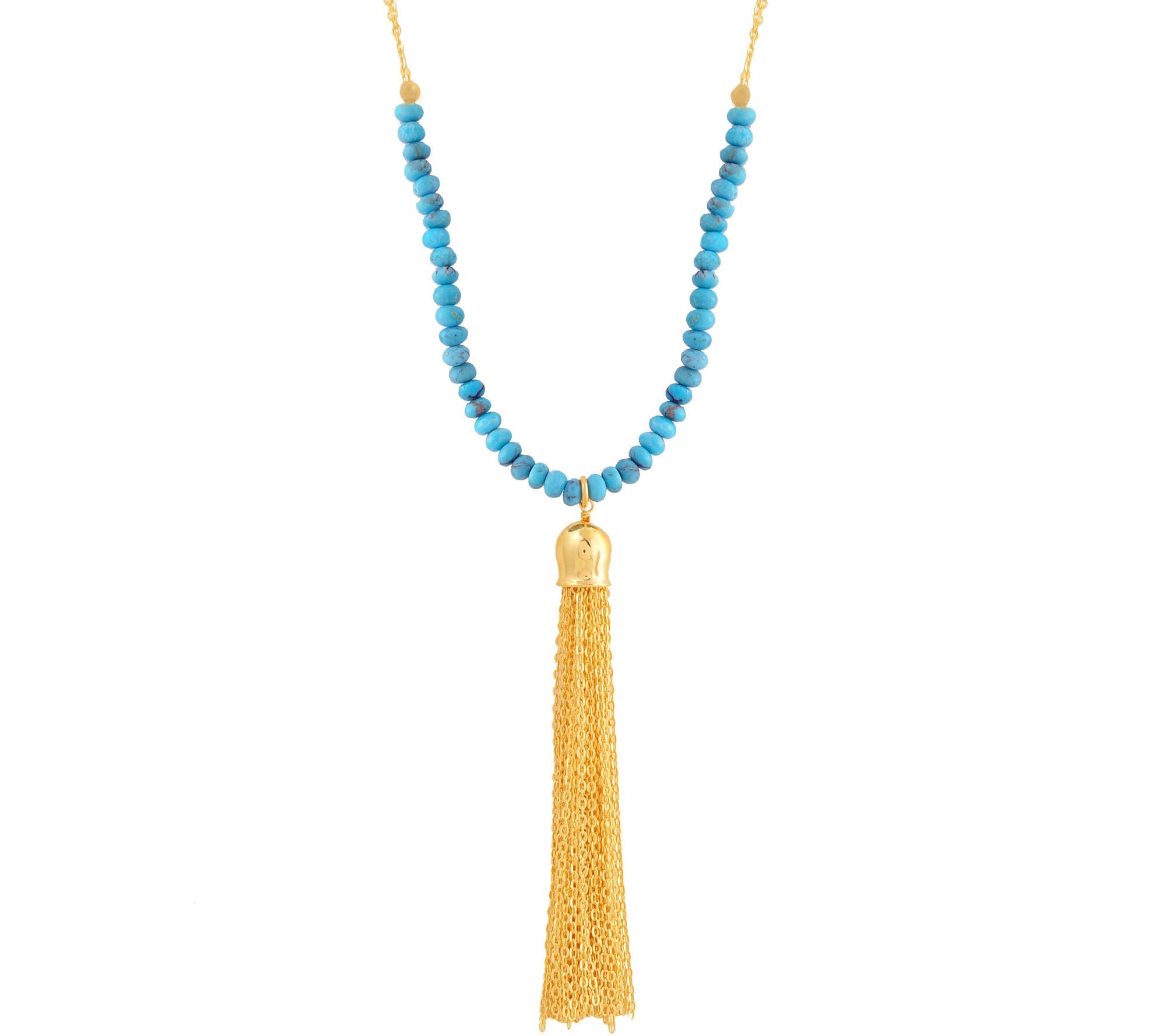 Turquoise Bead Tassel Necklace, Sterling