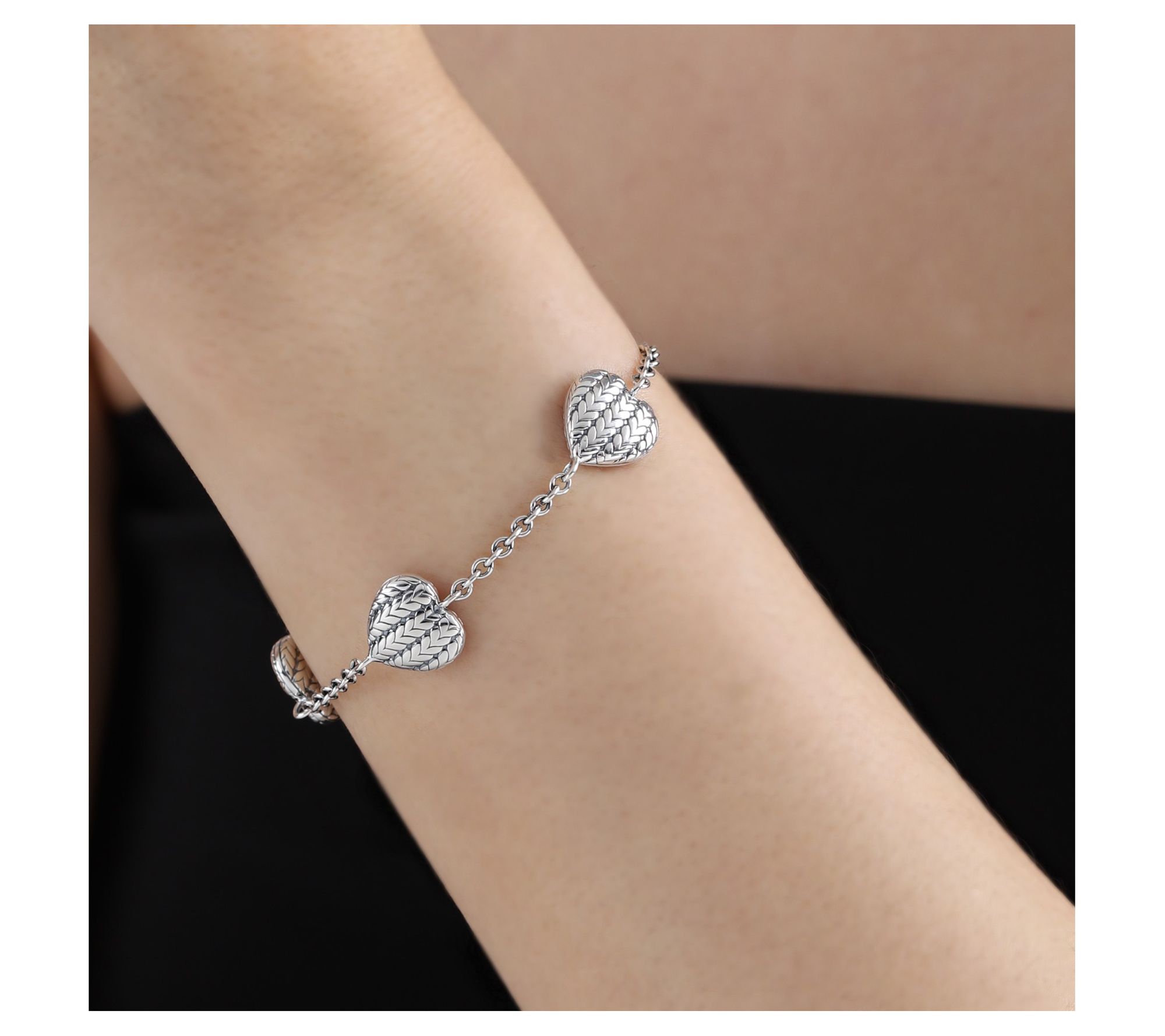 Tiffany Kay Studio Sterling Herringbone Heart Station Bracelet