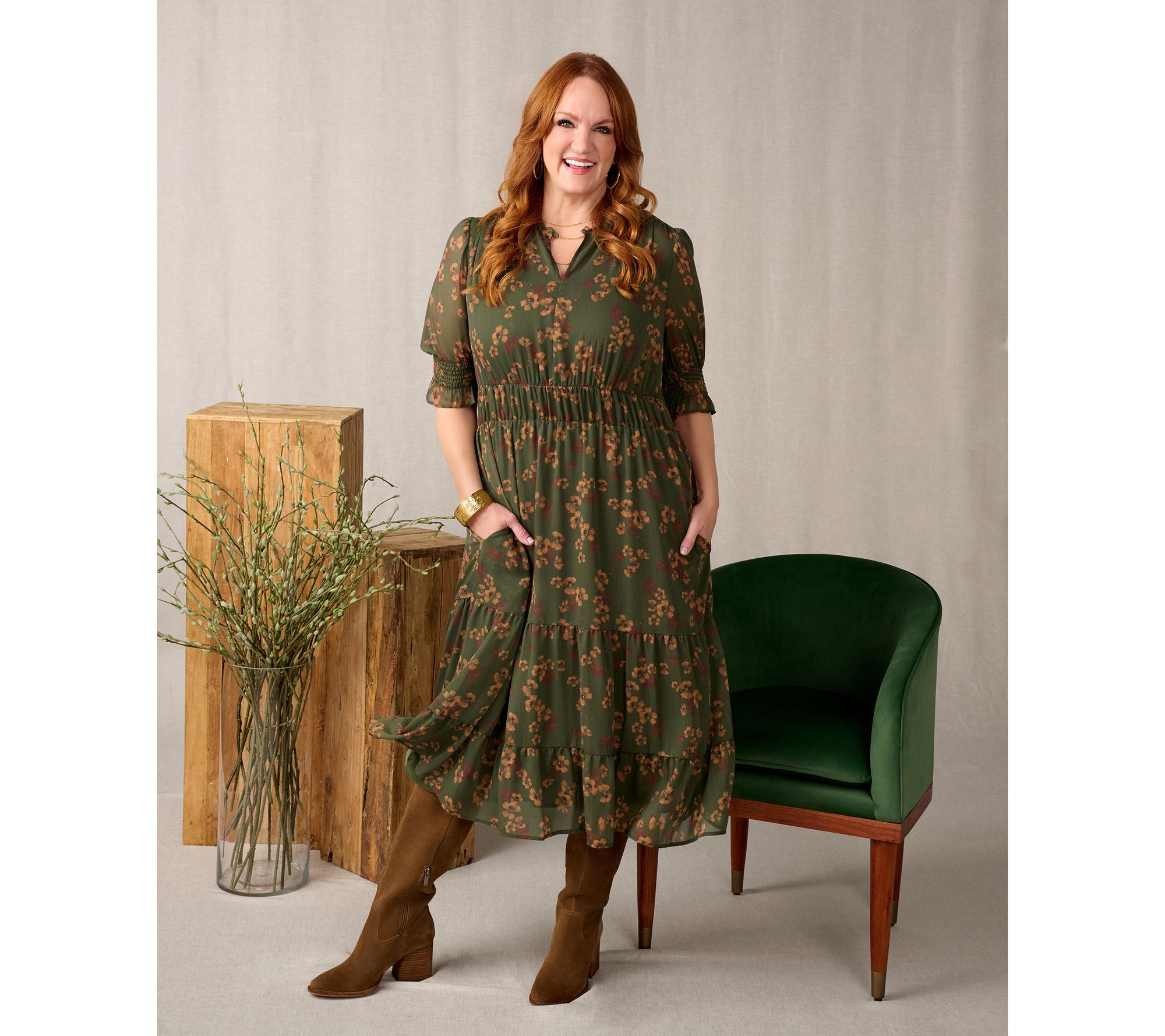 Ree by The Pioneer Woman Regular Printed Tiered Puff Sleeve Dress