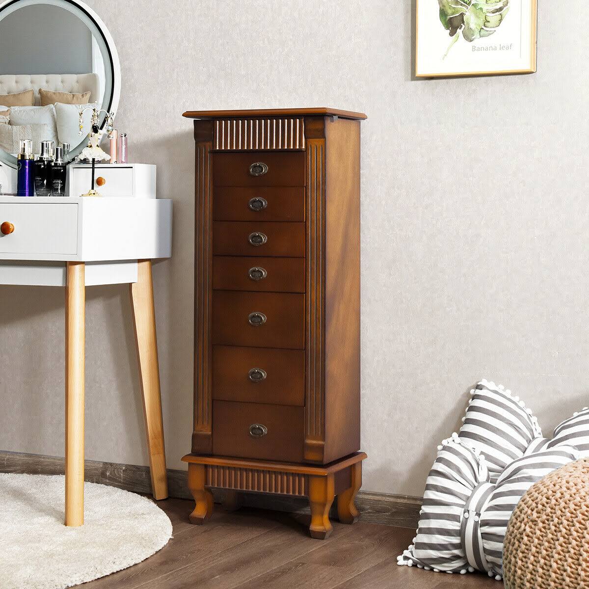 Costway Jewelry Cabinet Armoire Box Storage Chest Stand Organizer Necklace Wood