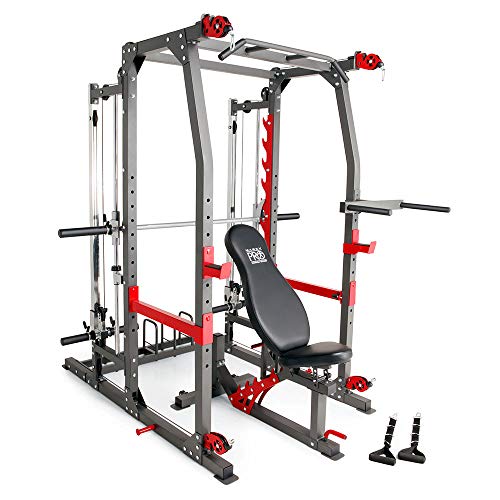 Marcy Pro Smith Machine Weight Bench Home Gym, for the Ultimate Workout- Black & Red