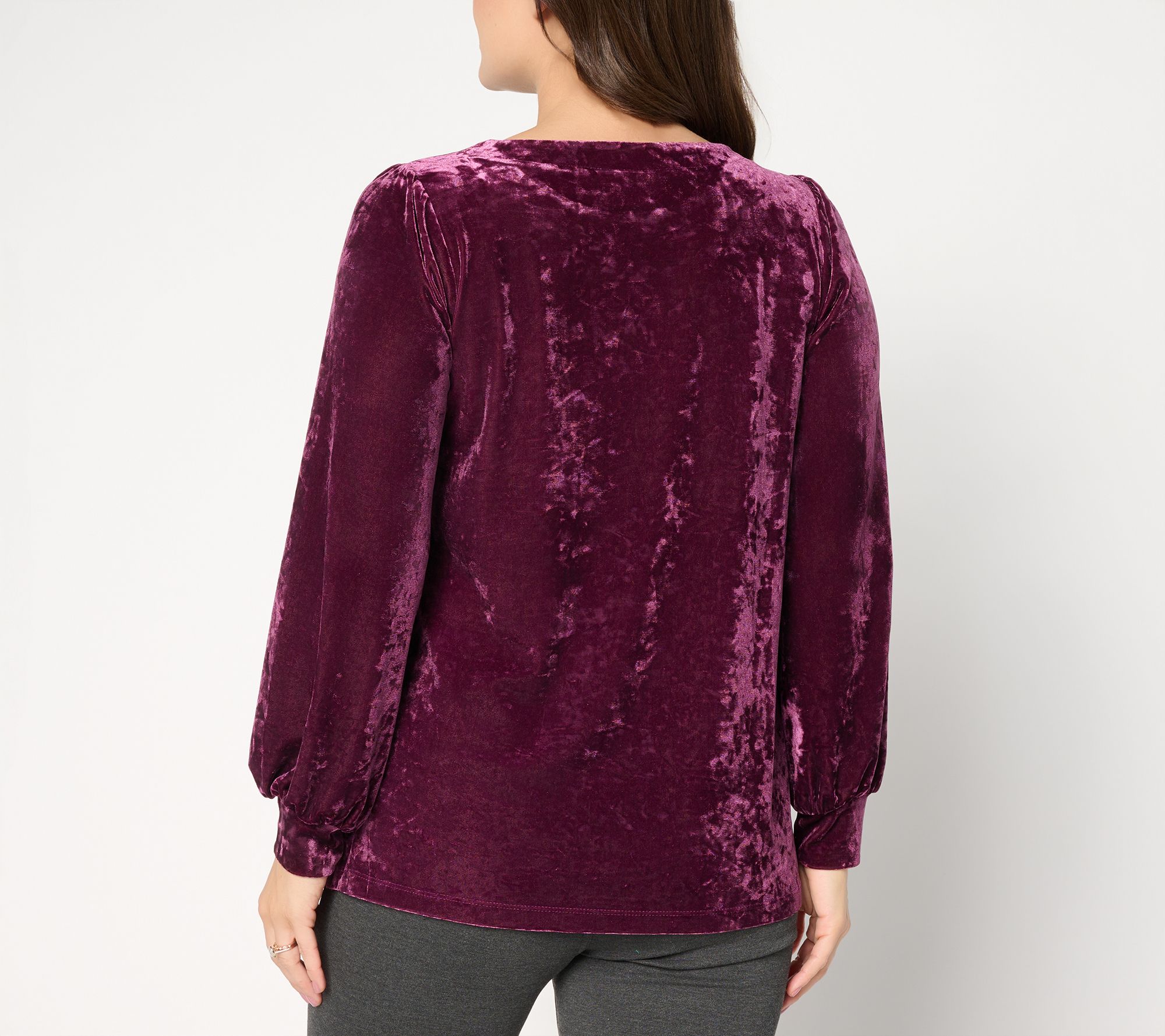 Belle Boho by Kim Gravel Crushed Velvet Blouson Sleeve Top