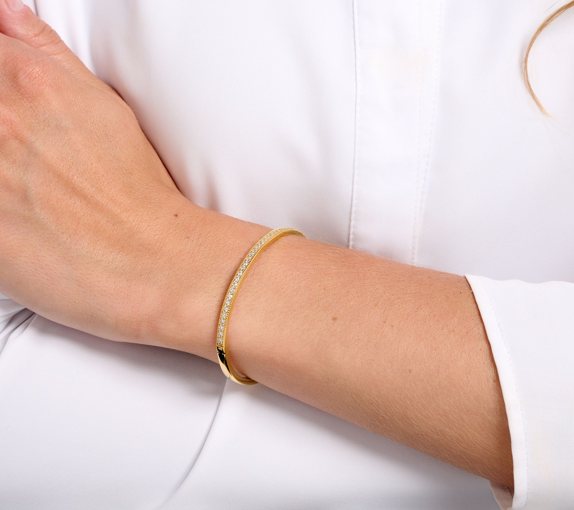 Diamonique Pave Hinged Bangle Bracelet, Sterling Silver