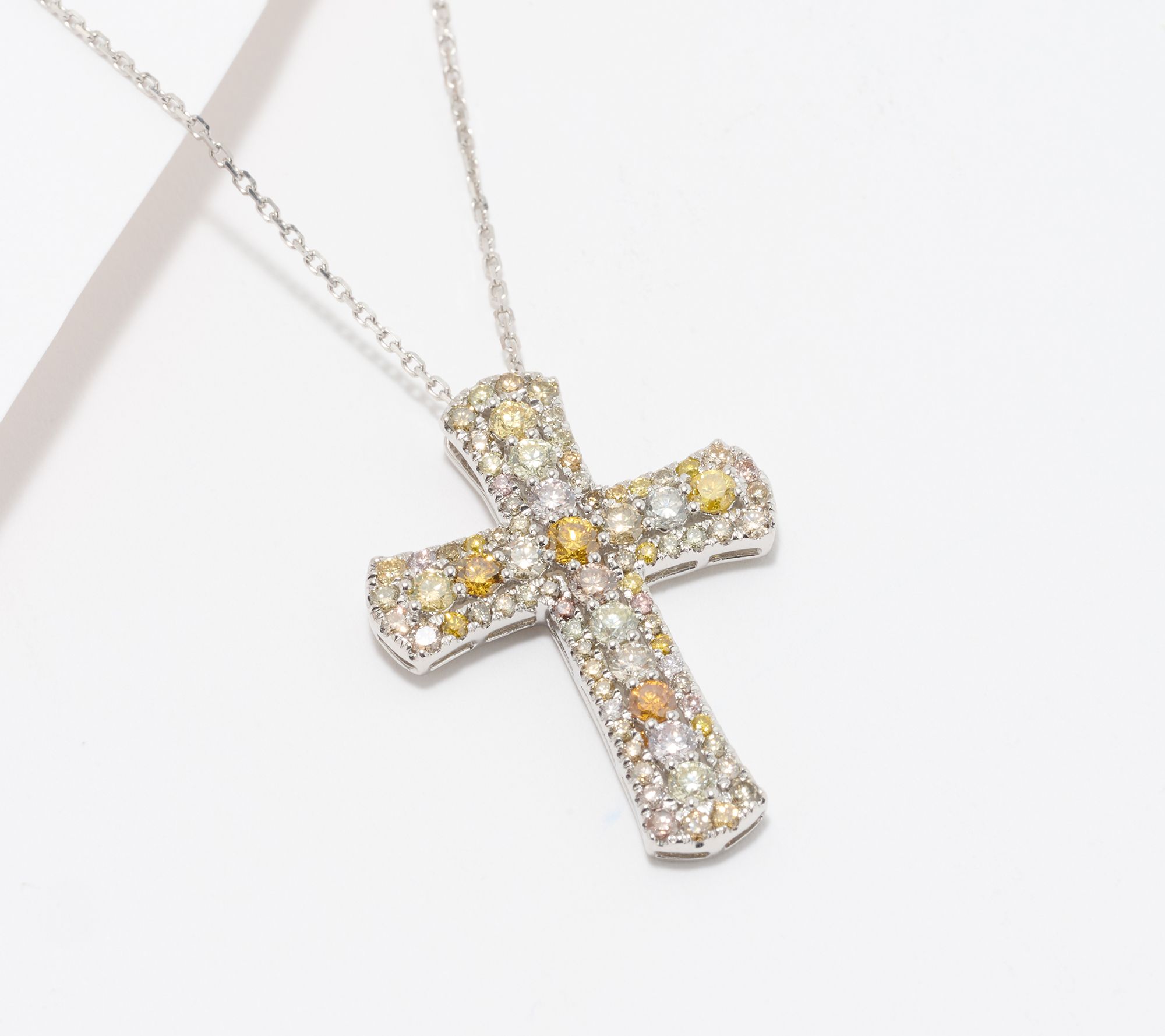 Affinity Diamonds 1.65 cttw Multi Color Cross Necklace, 14K