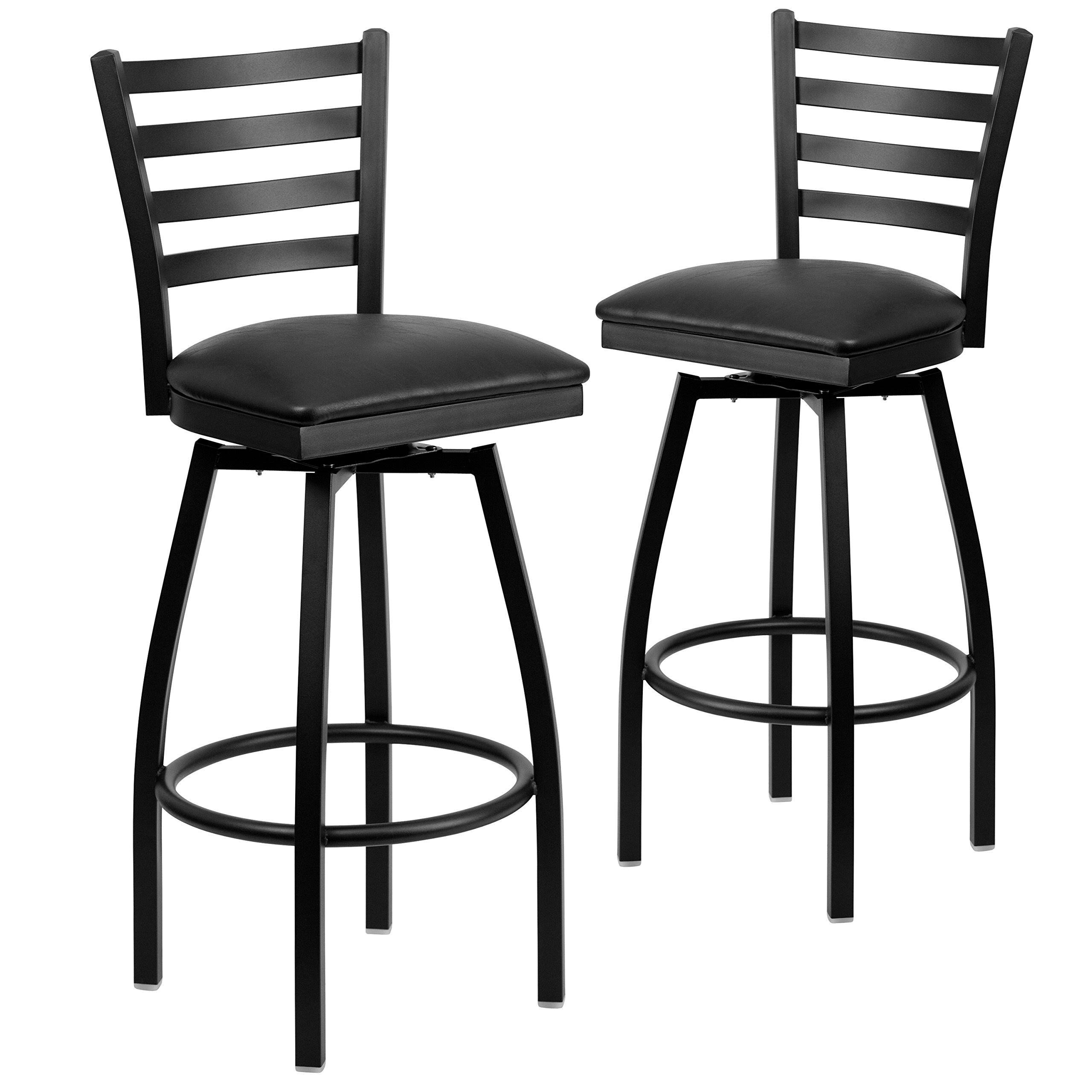 Flash Furniture 2 Pack Hercules Series Black Ladder Back Swivel Metal Barstool - Black Vinyl Seat