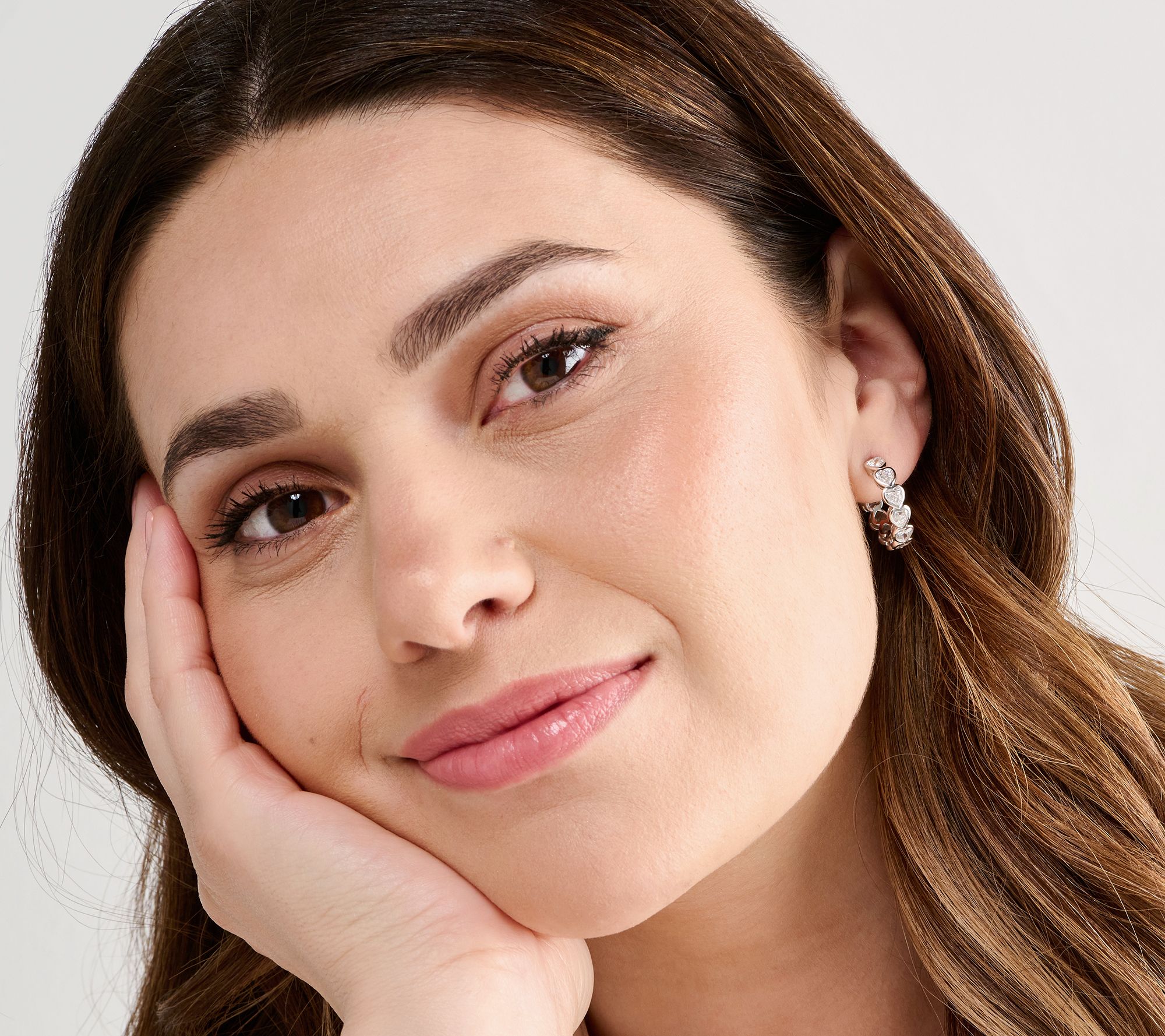 Diamonique Bezel Set Heart Hoop Earrings, Sterling Silver