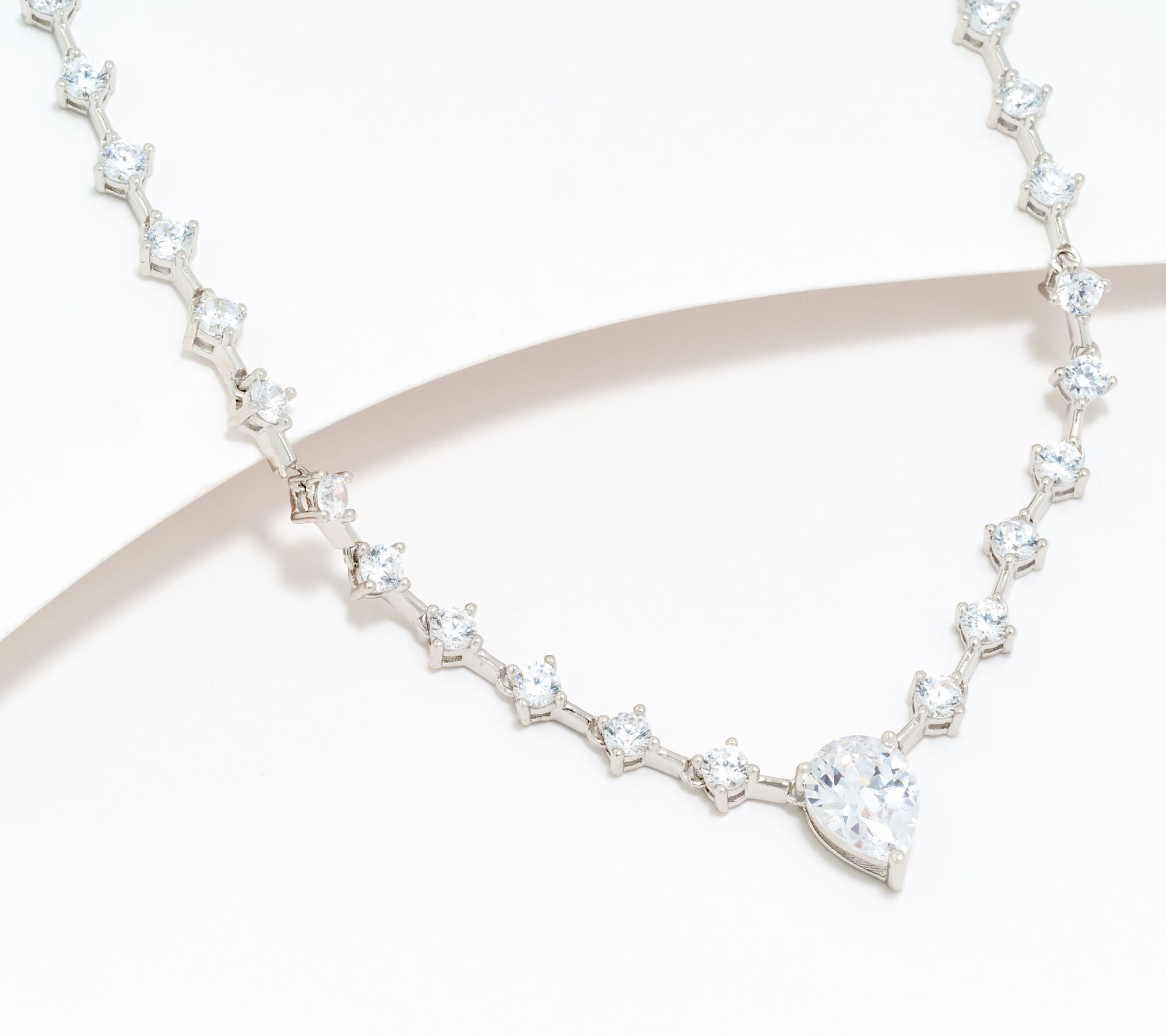 Diamonique Mixed Cut Tennis Necklace, Sterling Silver