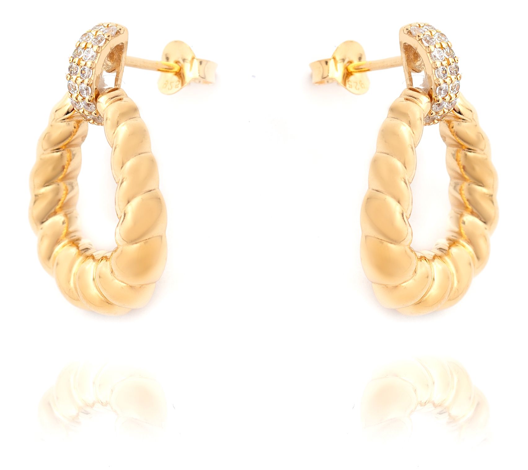 Diamonique Rope Design Dangle Hoop Earrings, Sterling