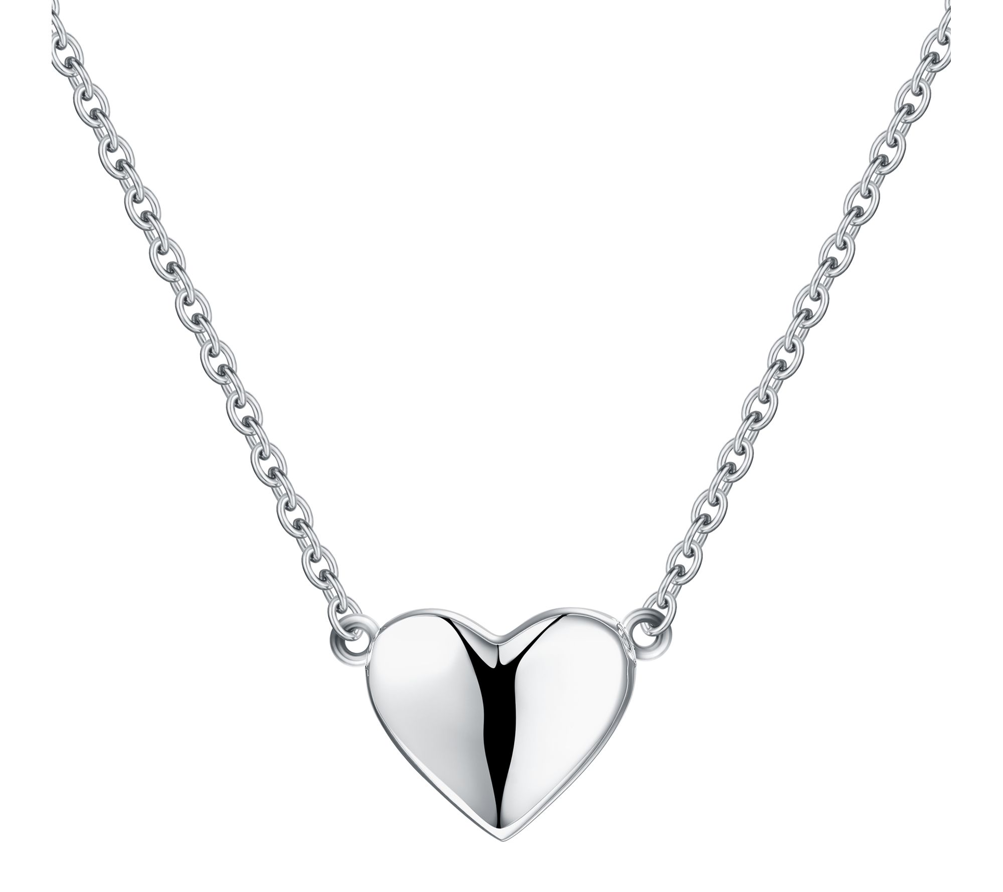 Silver Style Polished Heart Charm Necklace, Sterling