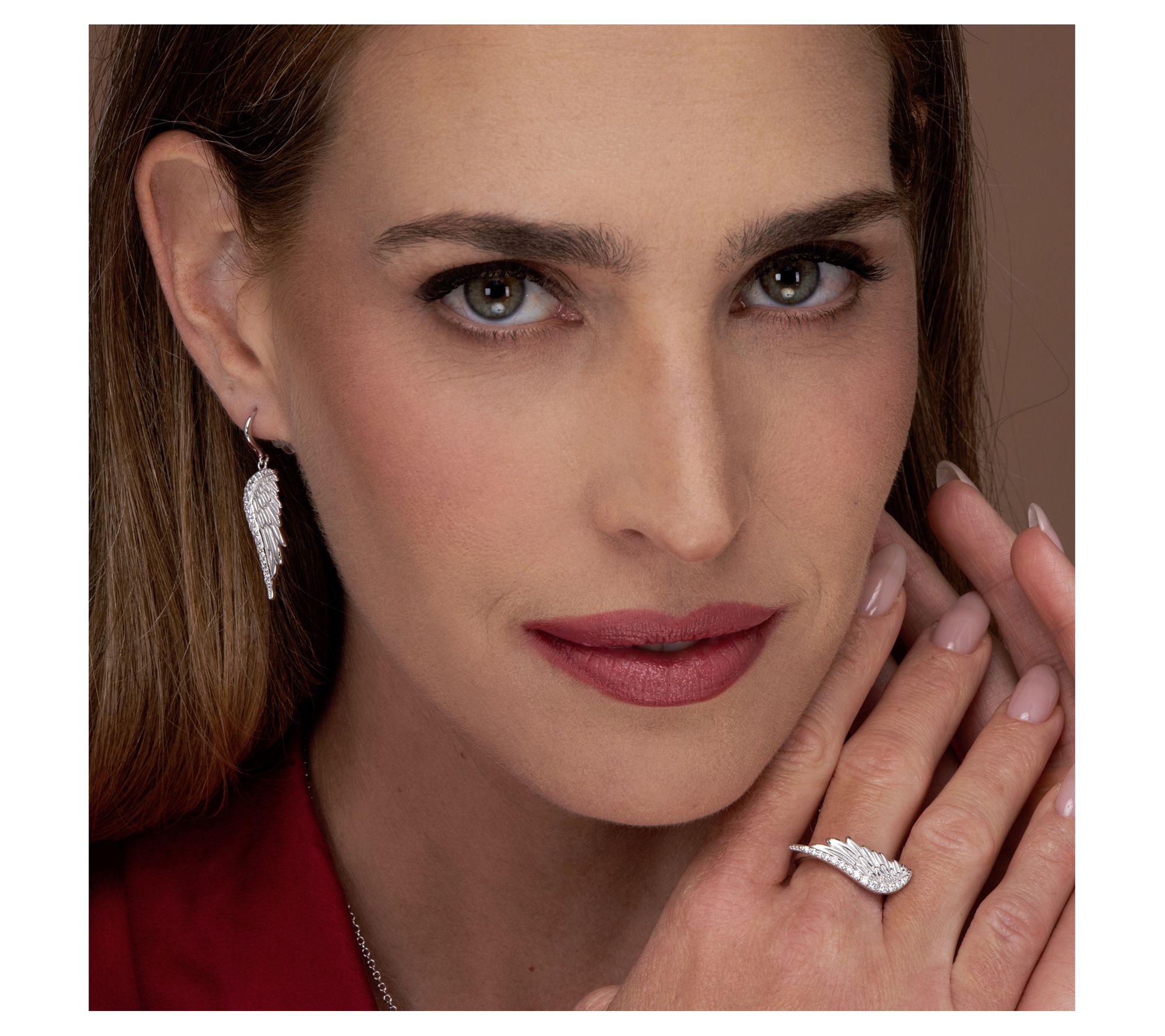 Diamonique Angel Design Dangle Earrings, Sterling Silver