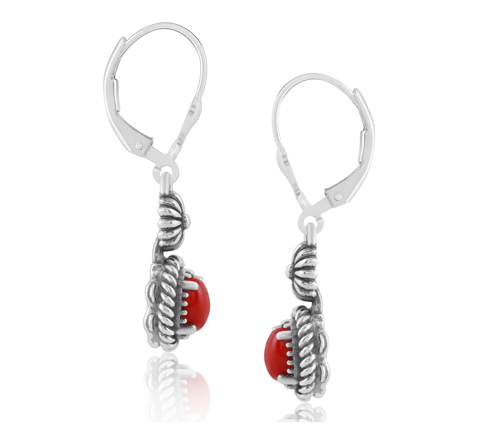 American West Sterling Concha Gemstone Leverbac k Earrings