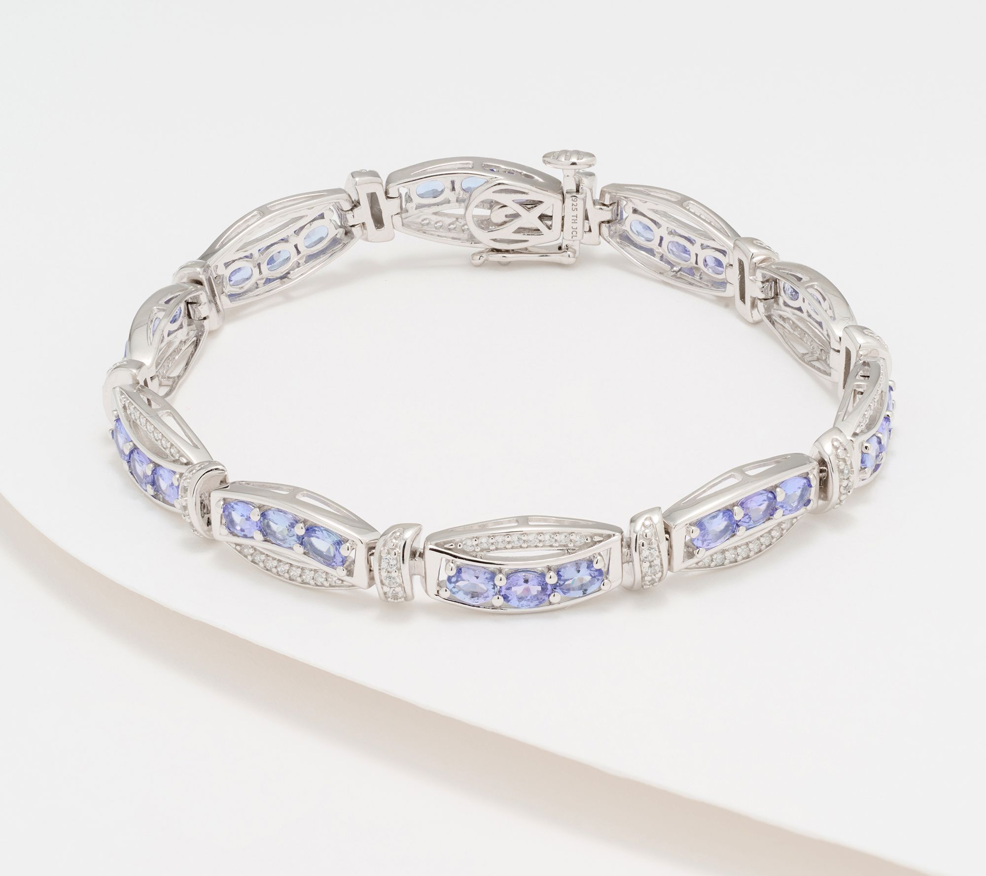Affiniuty Gems Tanzanite & White Zircon in Bundled Ribbon Bracelet, Sterl