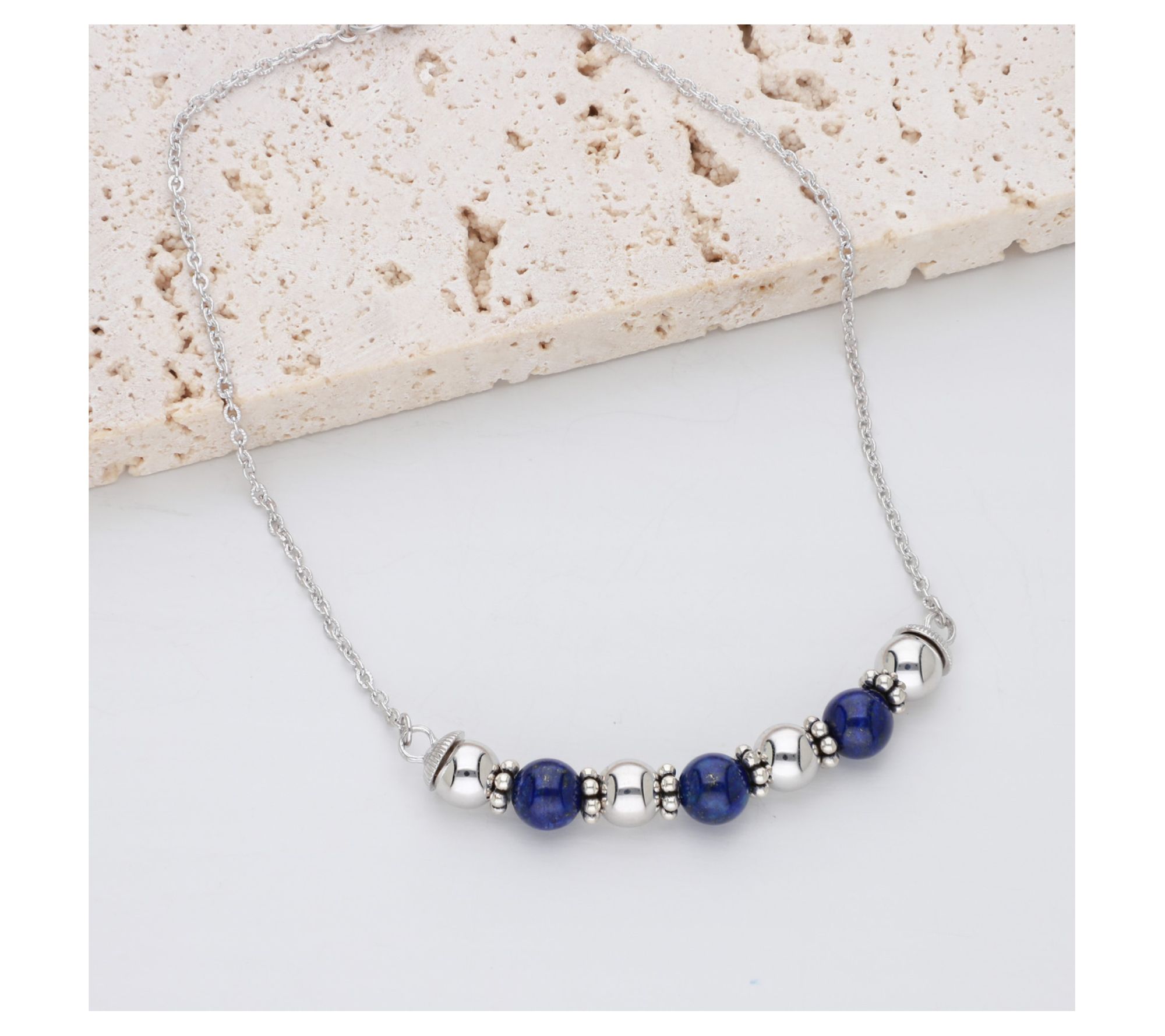 Ariva Sterling Silver Lapis Beaded Ankle Bracelet