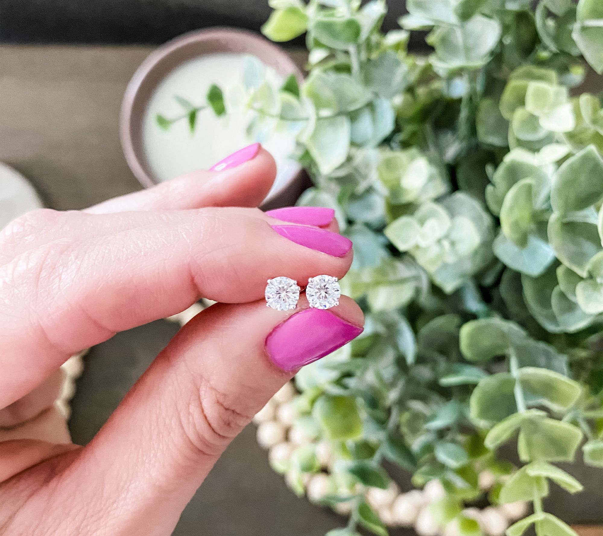 Diamonique 100-Facet Round Stud Earrings, Platinum Clad