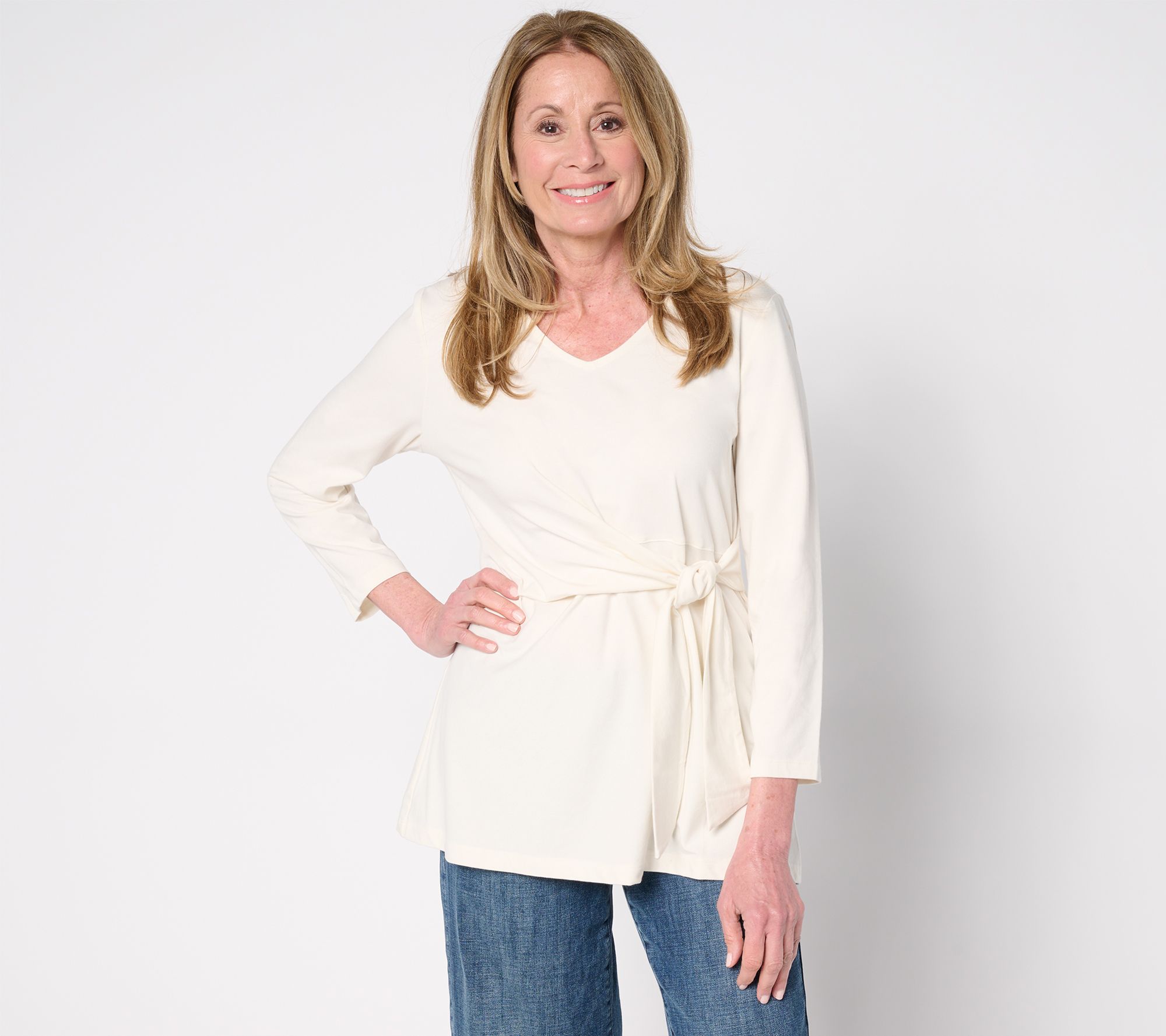 Denim & Co. Beach Jersey Regular Bracelet Sleeve Tunic with Tie