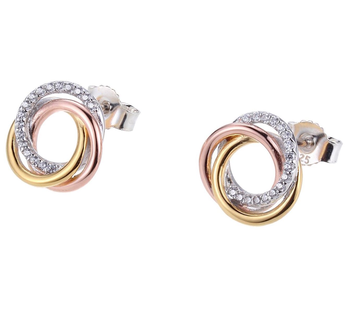 Diamonique 0.30 cttw Tri-Color Earrings, Sterling Silver