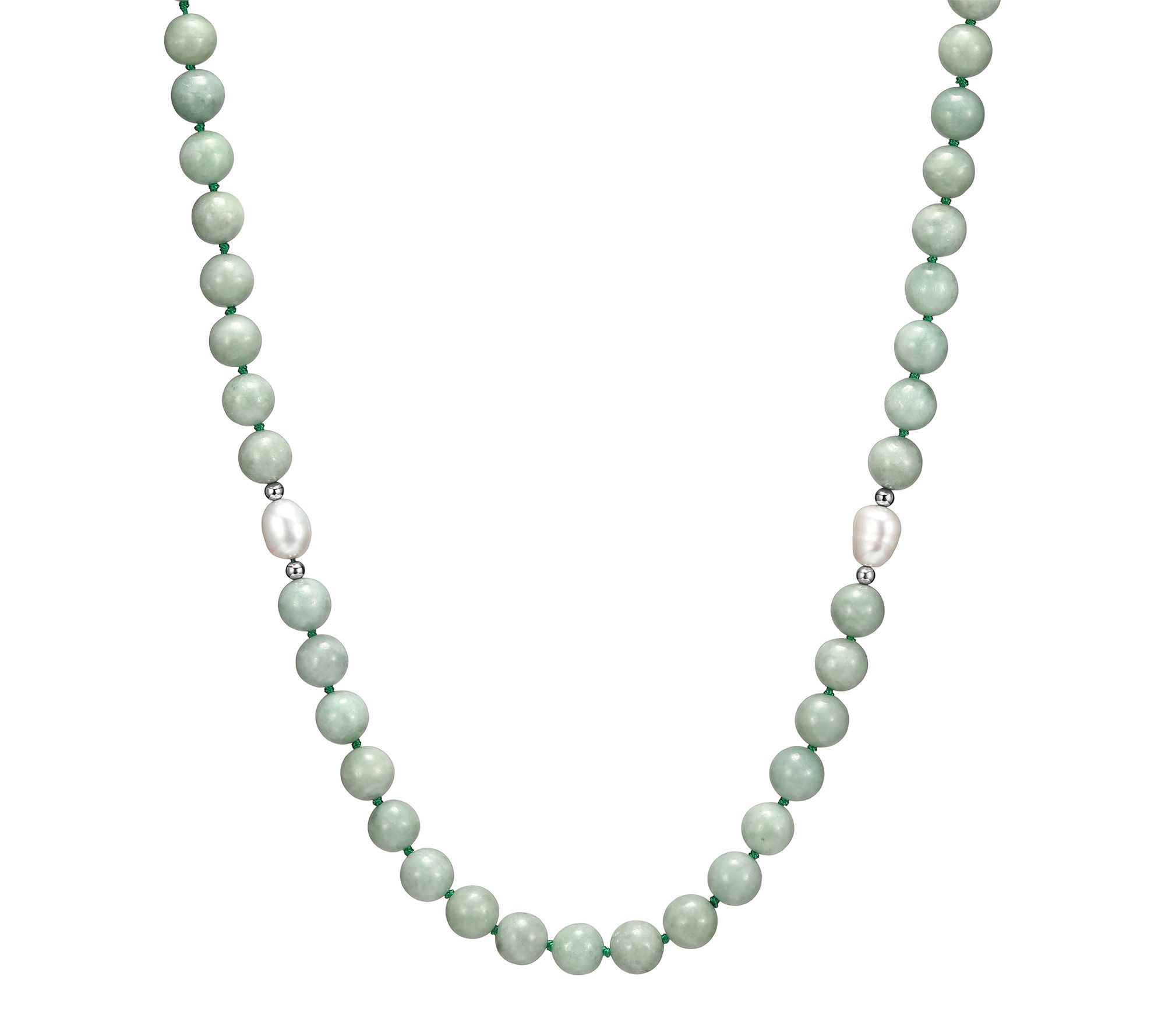 Dynasty Jade Bead & Cultured Pearl Necklace, Sterling Silver