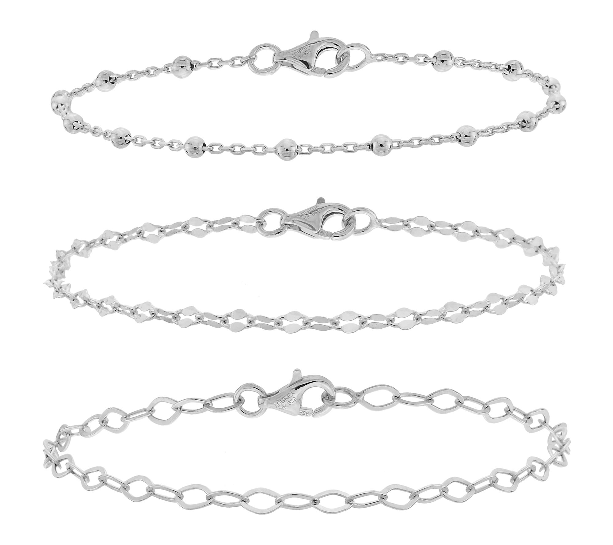 Silver Style Set of 3 Multi-Link Bracelets, Sterling