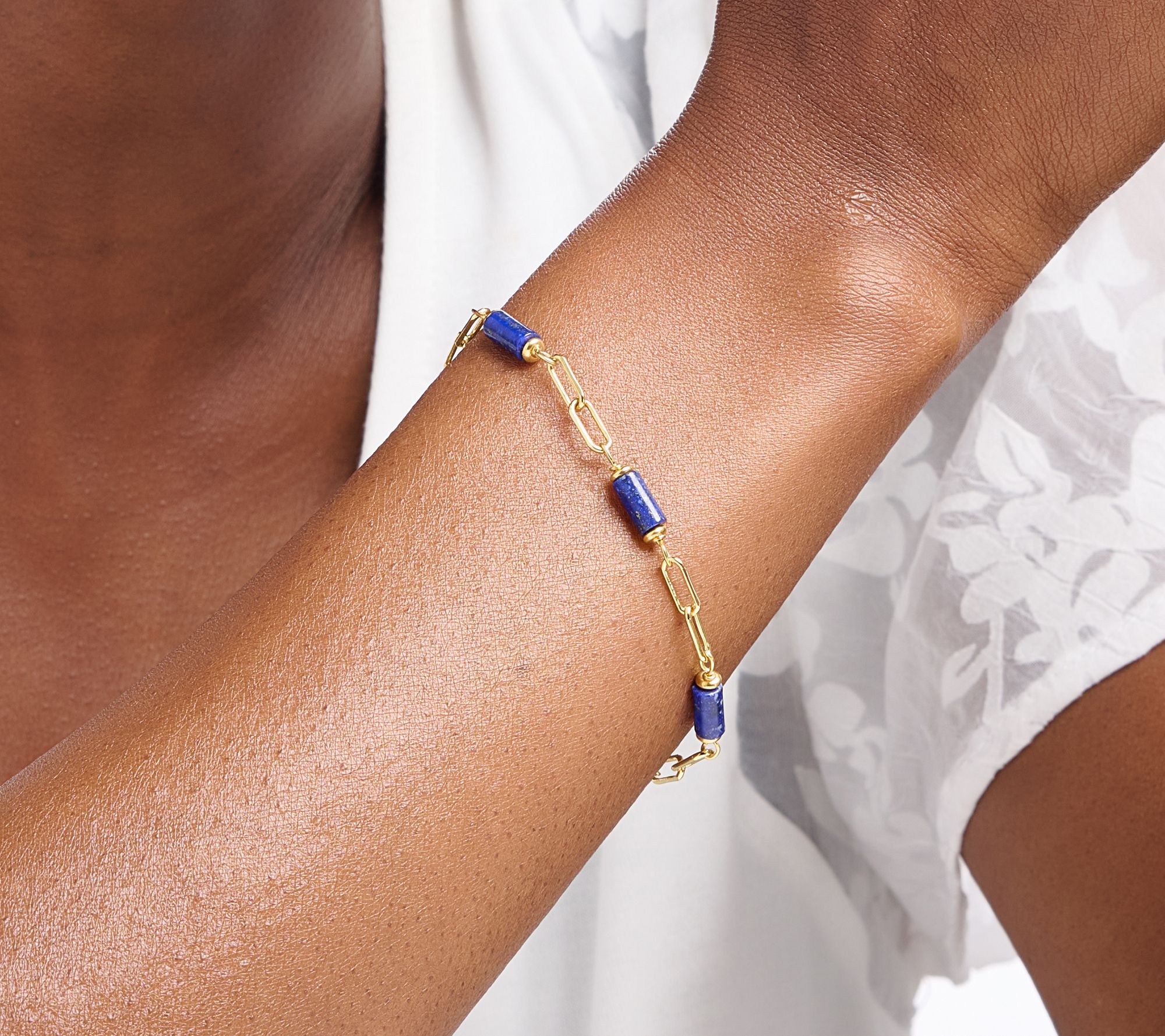 David Markstein Bronze Gemstone Station Paperclip Bracelet