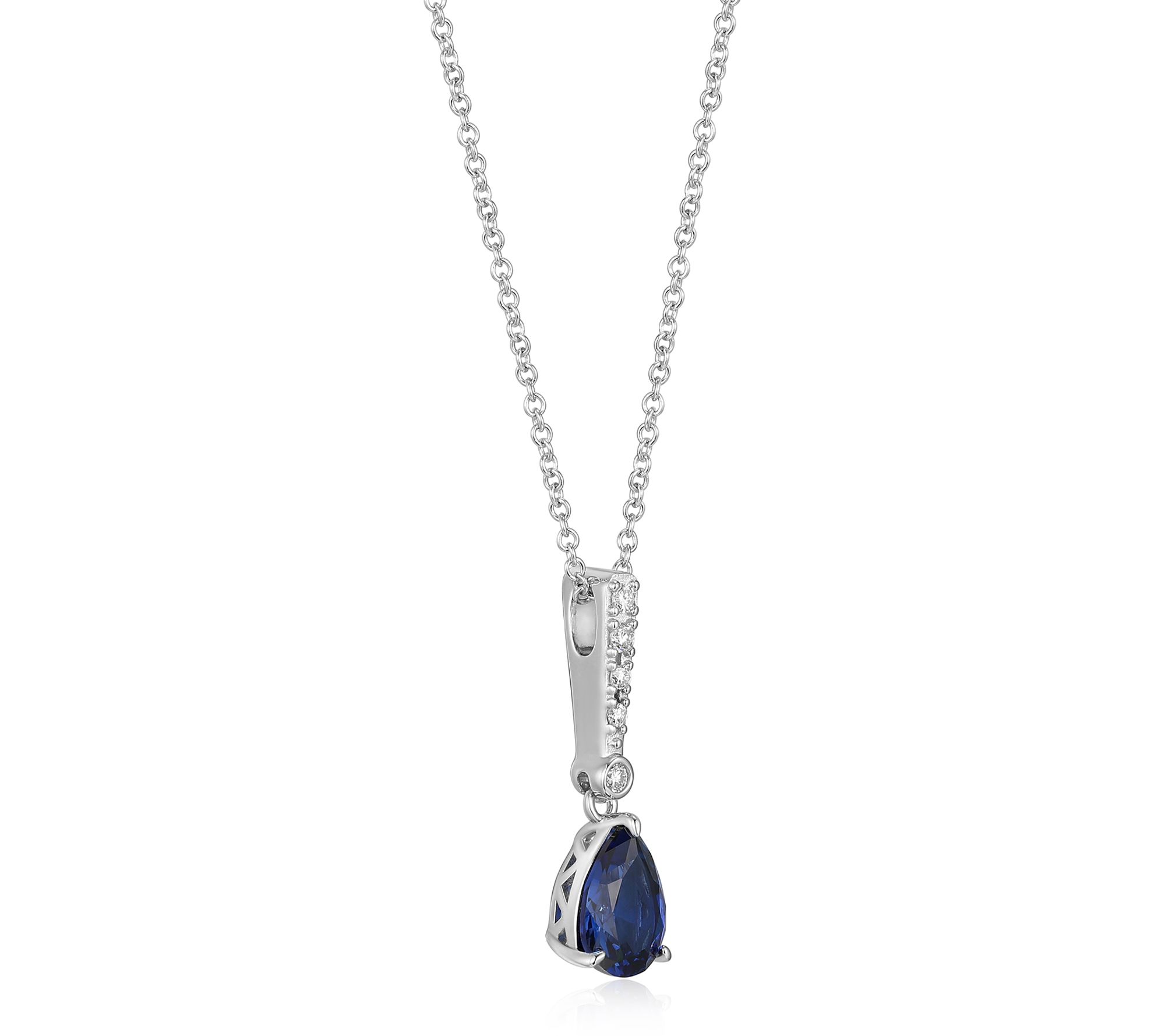 LuxLab Grown Pear Sapphire & Diamond Necklace, Sterling Silver