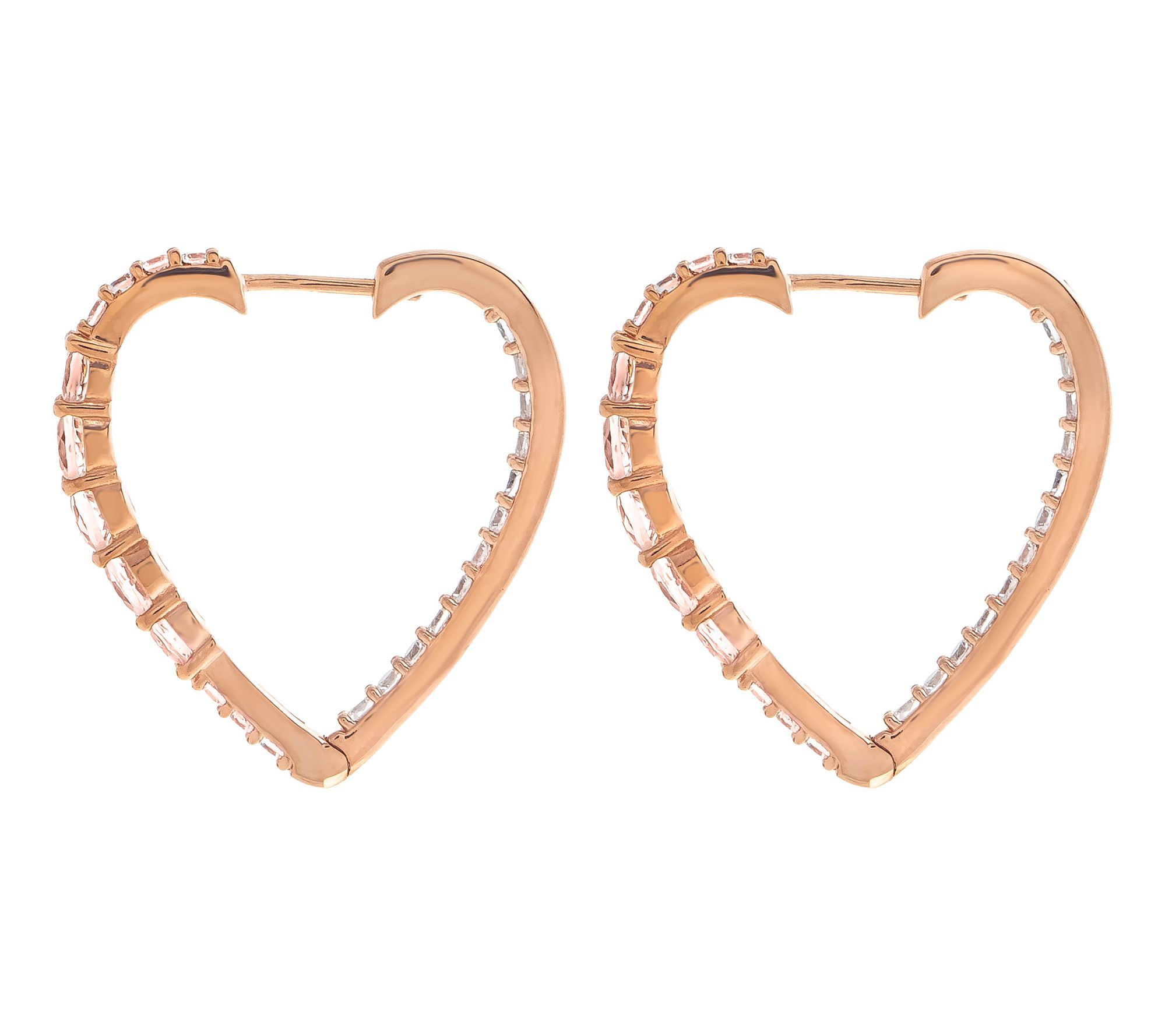 Affinity Gems Morganite Heart Hoop Earrings, 14K Rose Plated