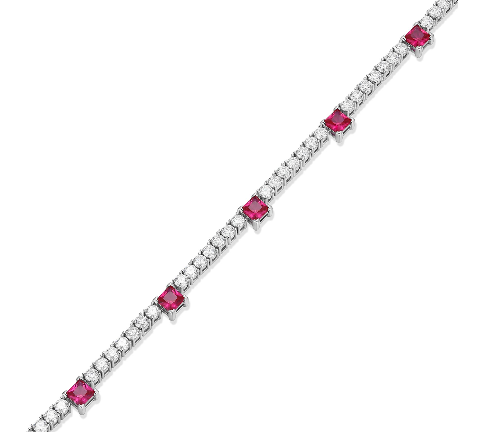 Ruby & Moissanite Necklace, Rhodium Plated Sterling Silver