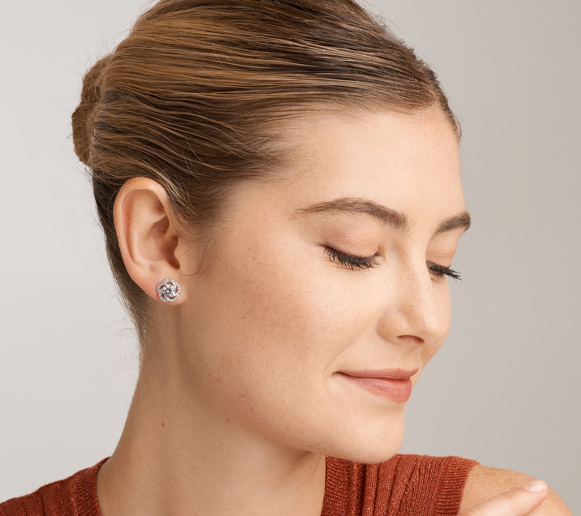 Diamonique 3.70 cttw Clover Halo Stud Earrings, Sterling