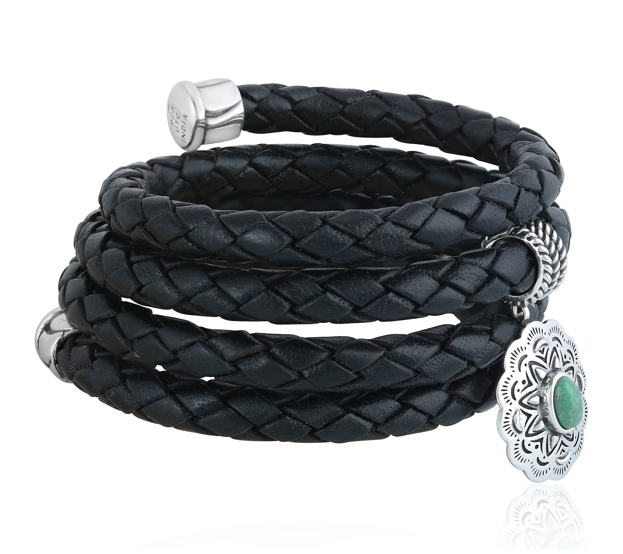 American West Sterling Gemstone Concha Leather Bracelet