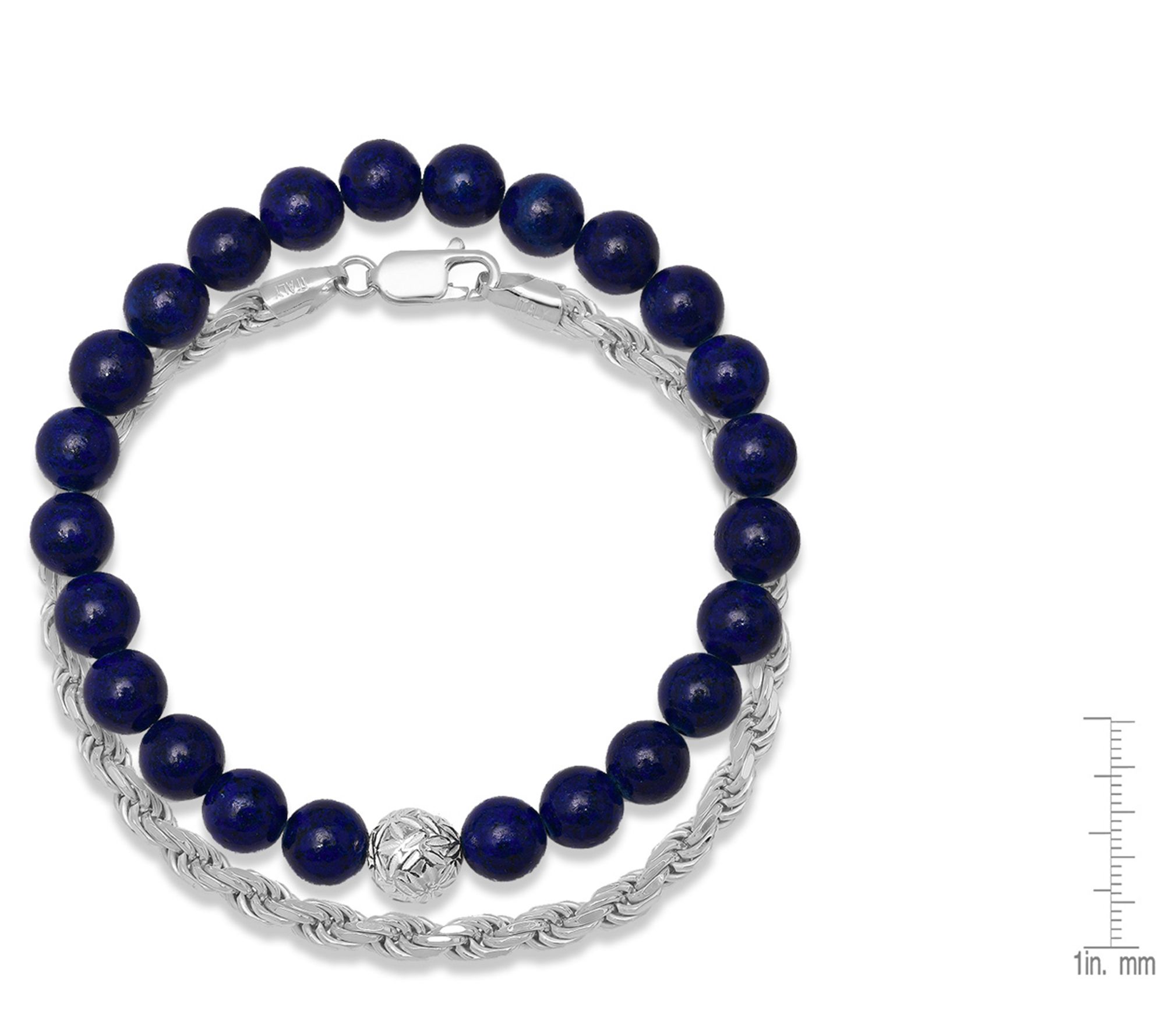 Silver Style Men's Blue Agate & Chain BraceletSet, Sterling
