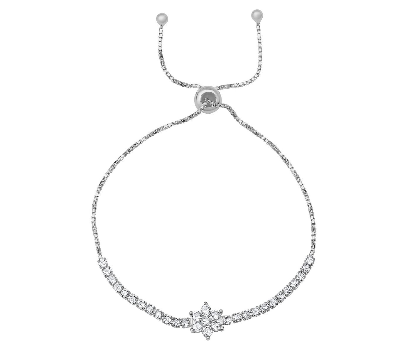 Diamonique Floral Adjustable Bracelet, SterlingSilver