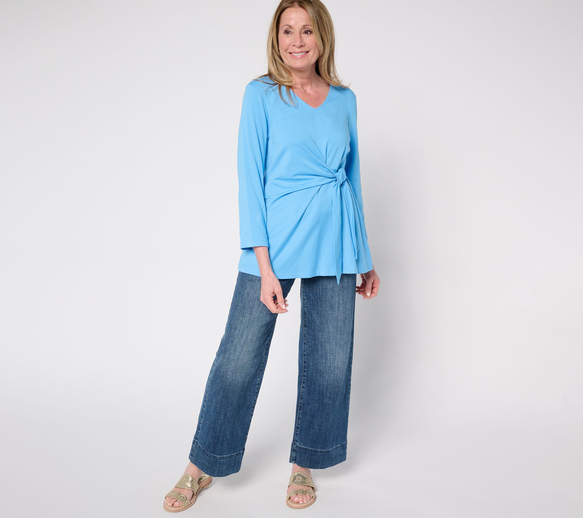 Denim & Co. Beach Jersey Regular Bracelet Sleeve Tunic with Tie