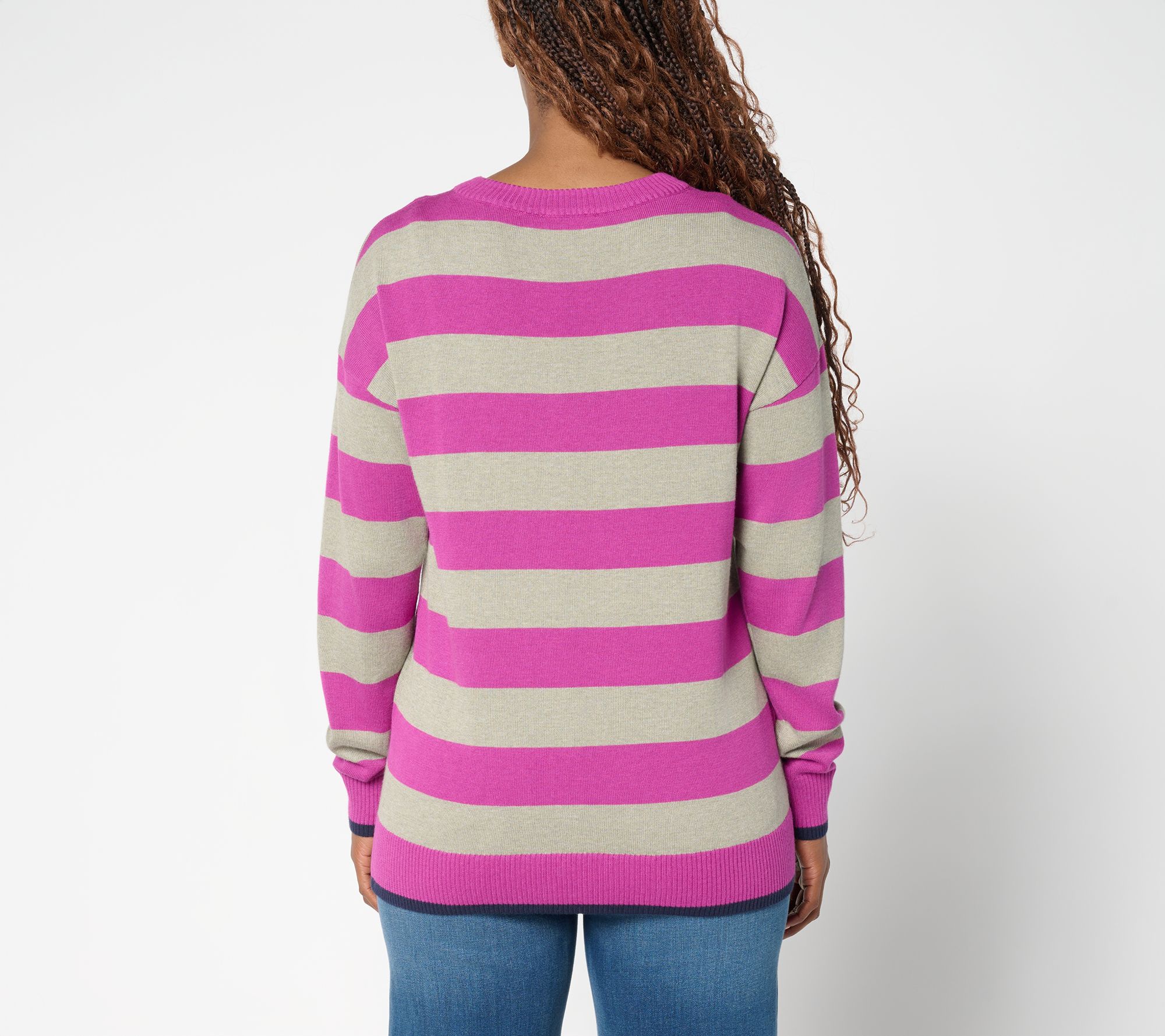 Belle by Kim Gravel Wide Striped Sweater with Pop Tipping