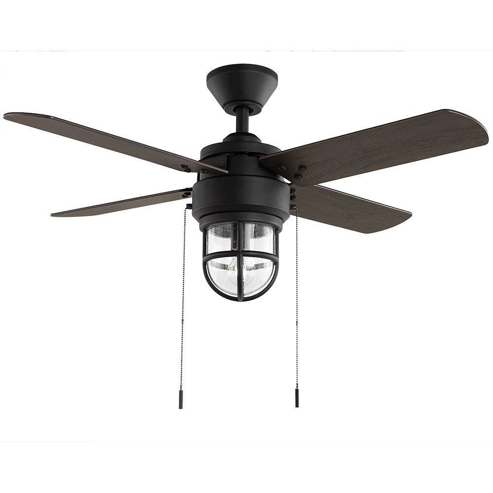 Hampton Bay Cedar Lake 44 in. Indoor/Outdoor LED Matte Black Damp Rated Downrod Ceiling Fan with Light Kit and 4 Reversible Blad
