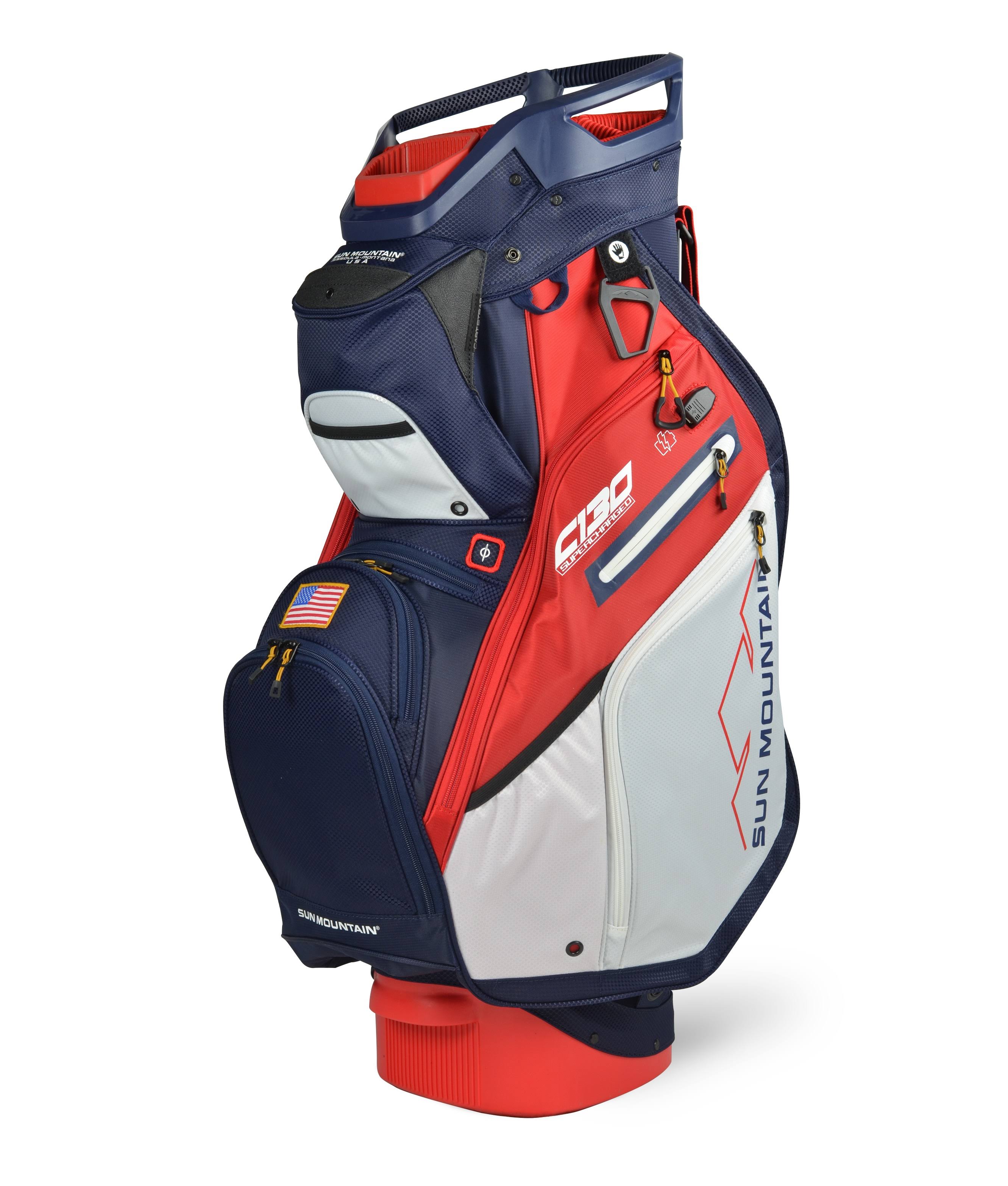 Sun Mountain C-130 Supercharged Cart Bag, Navy/White/Red